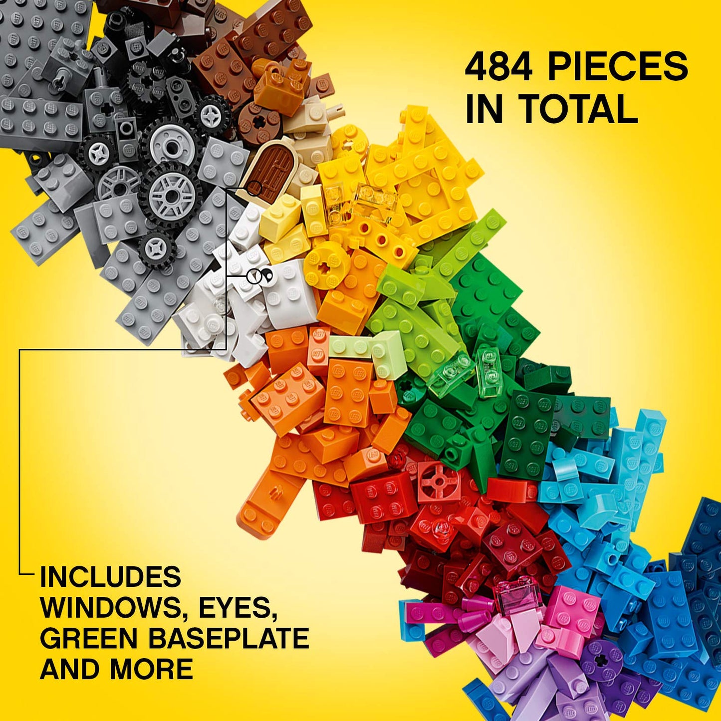 LEGO Classic Medium Creative Brick Box 10696 – 484 Pieces, Storage Box, Train & Tiger Figure