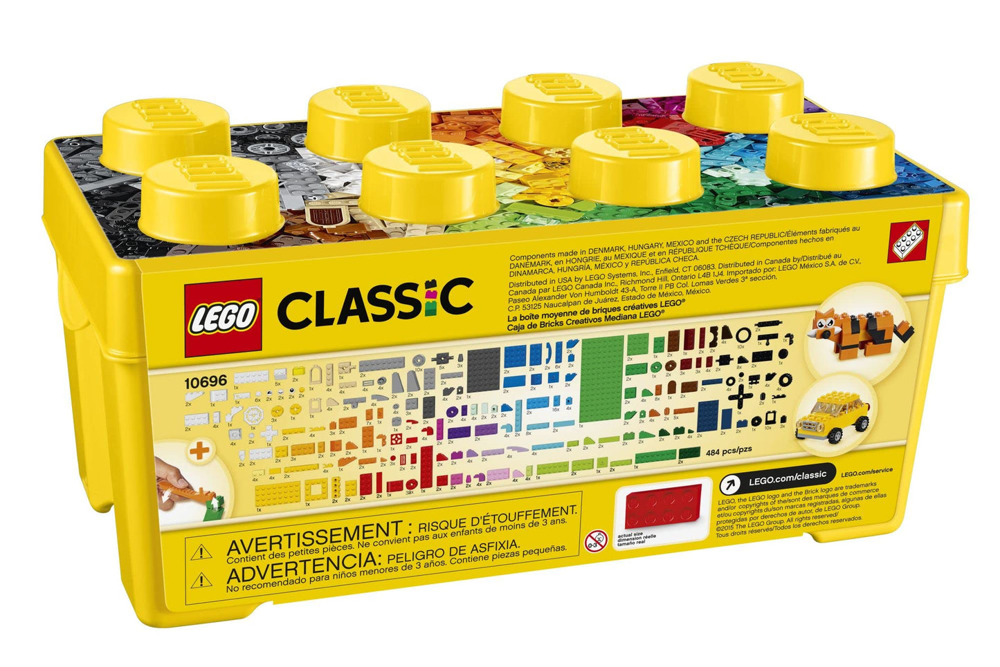LEGO Classic Medium Creative Brick Box 10696 – 484 Pieces, Storage Box, Train & Tiger Figure