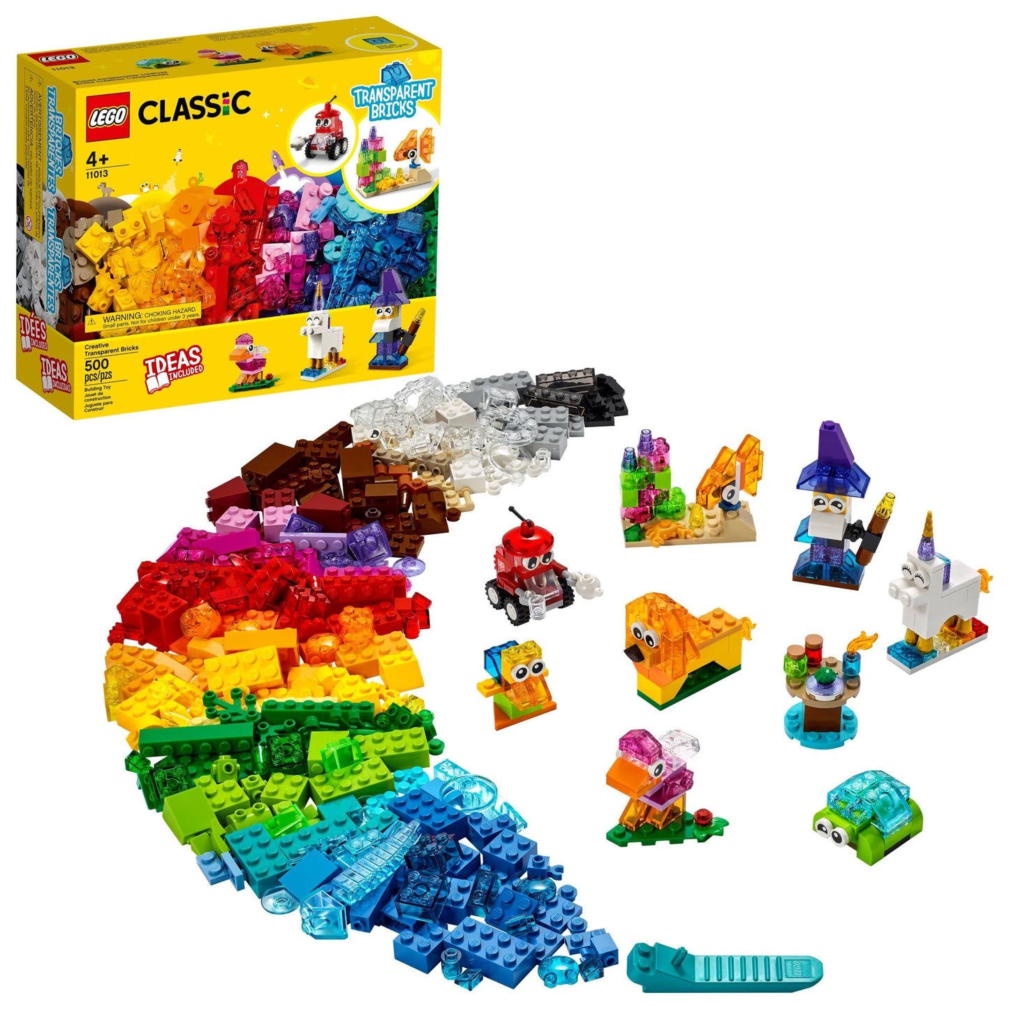 LEGO Classic Creative Transparent Bricks 11013 — 500-Piece STEM Building Set for Ages 4+