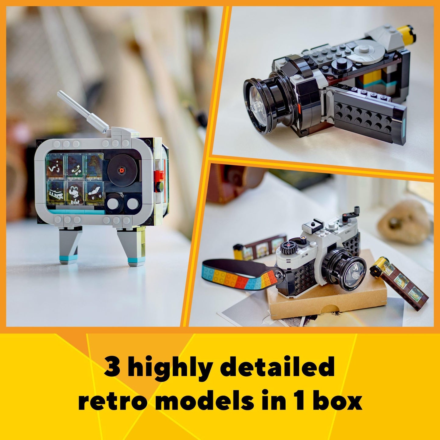 LEGO Creator 3-in-1 Camera Toy 31147 – Build 3 Retro Models: Camera, Video Camera & TV