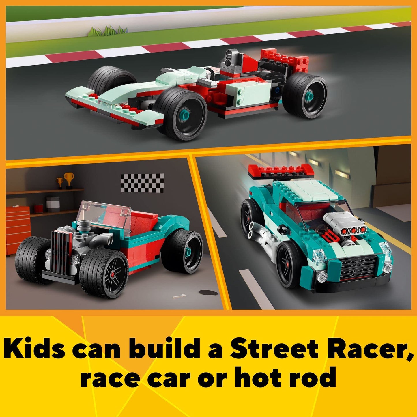 LEGO Creator 3-in-1 Street Racer Car (31127) – 3 Build Modes for 7+