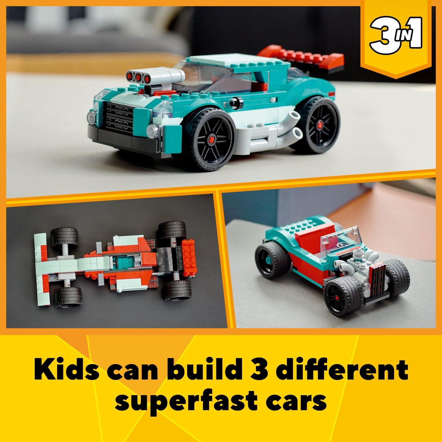 LEGO Creator 3-in-1 Street Racer Car (31127) – 3 Build Modes for 7+