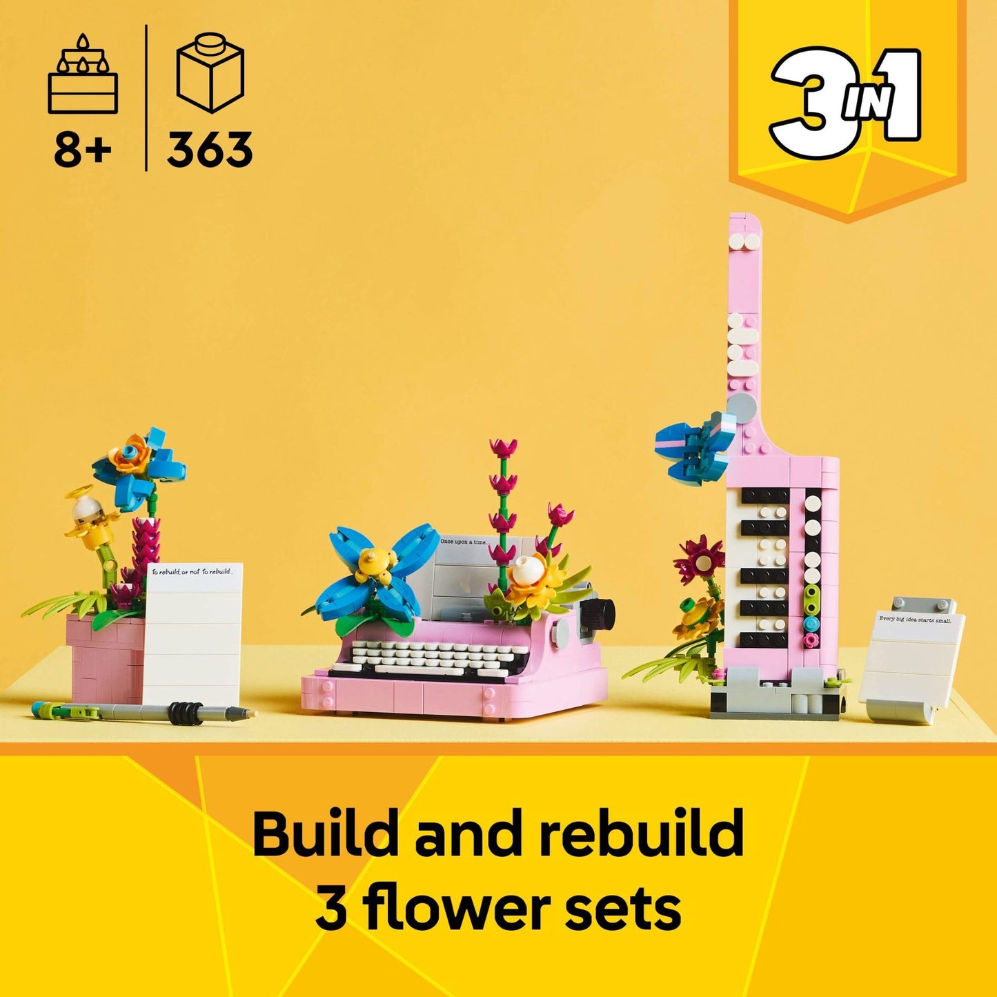 LEGO Creator 3-in-1 Typewriter with Flowers (31169) - 3 Build Options for Imaginative Play