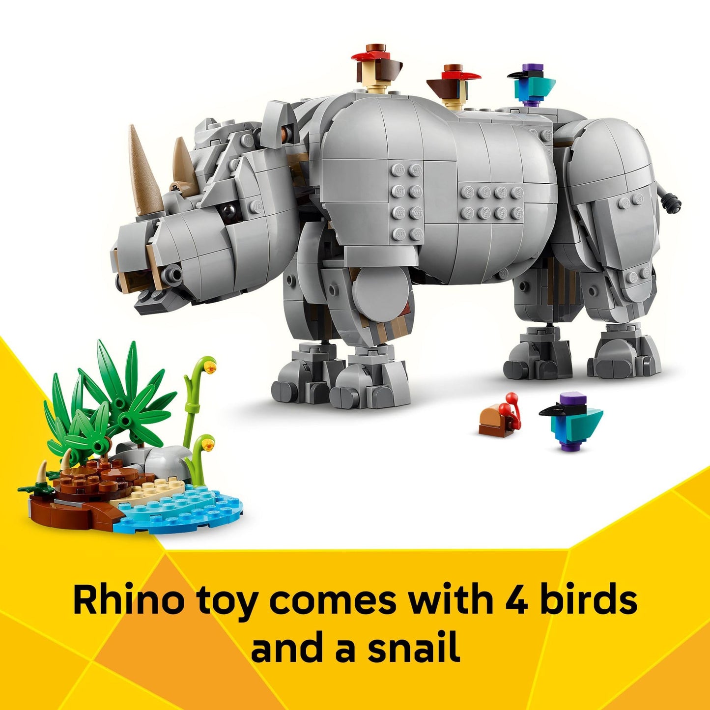 LEGO Creator 3-in-1 Wild Animals: Majestic Rhino with Birds (31171) – 780-Piece Build Toy for Kids Aged 9+