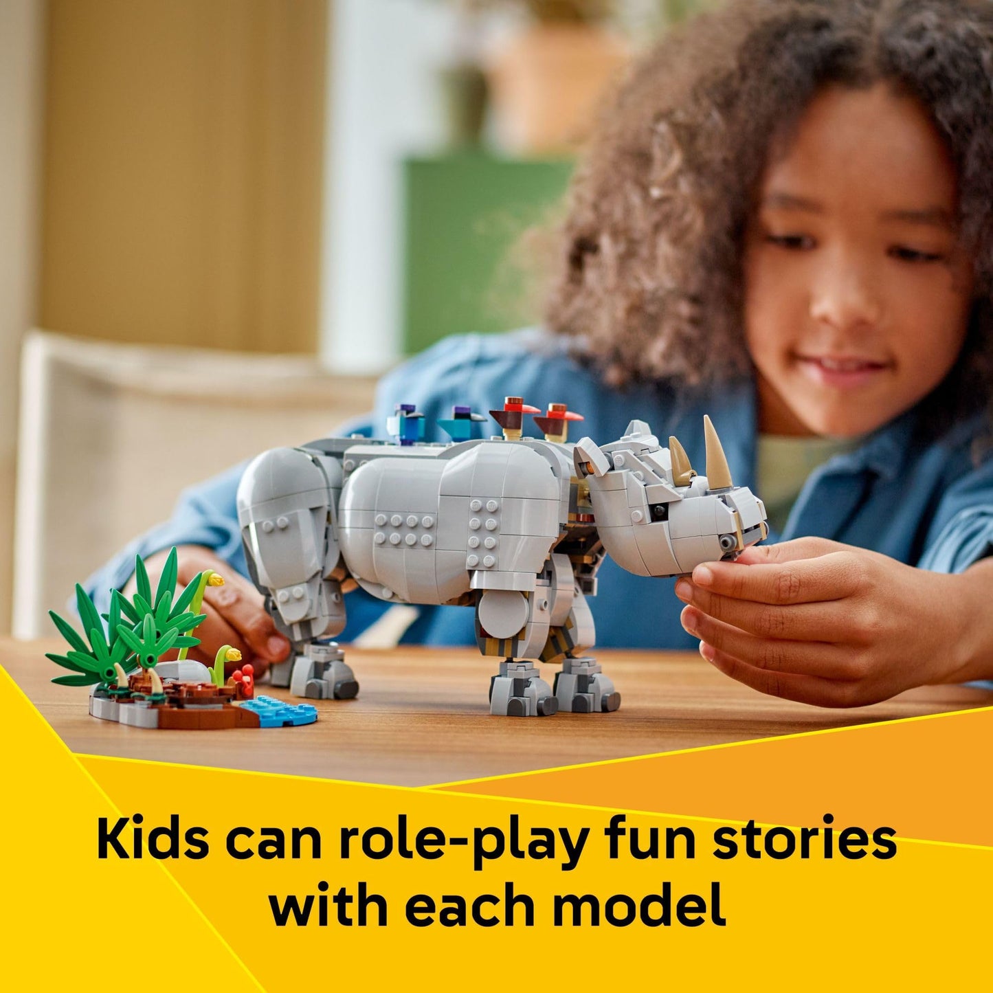 LEGO Creator 3-in-1 Wild Animals: Majestic Rhino with Birds (31171) – 780-Piece Build Toy for Kids Aged 9+