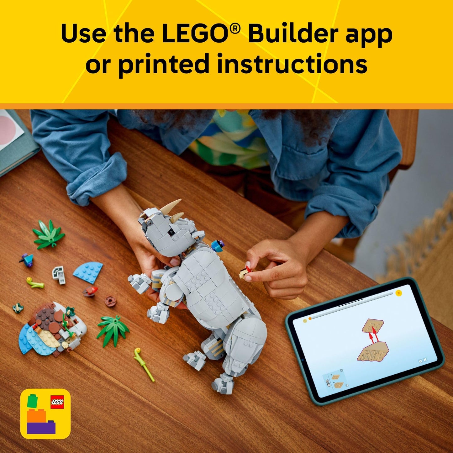 LEGO Creator 3-in-1 Wild Animals: Majestic Rhino with Birds (31171) – 780-Piece Build Toy for Kids Aged 9+