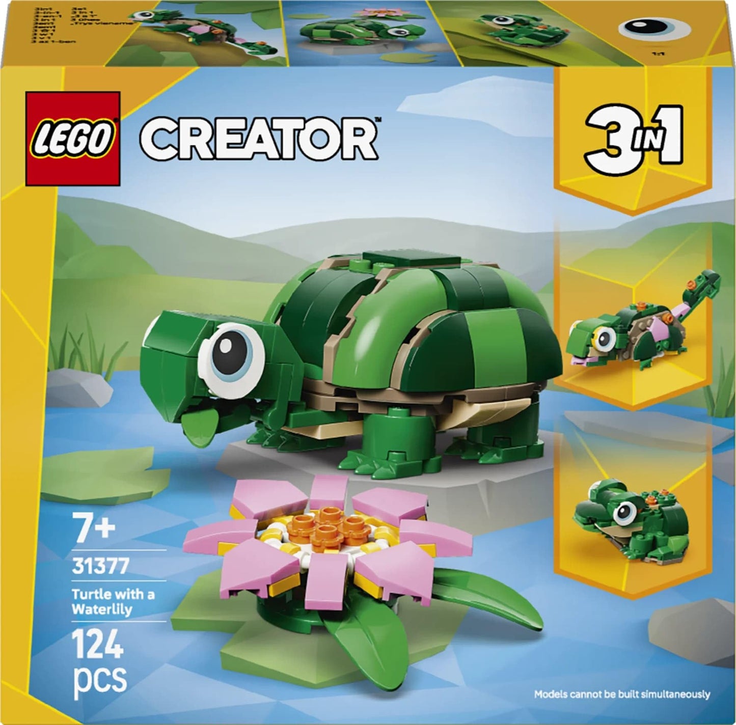 LEGO Creator 31377 Lazing Turtle Waterside – 3-in-1 Building Toy for Kids 7+ | Animal Adventure Set