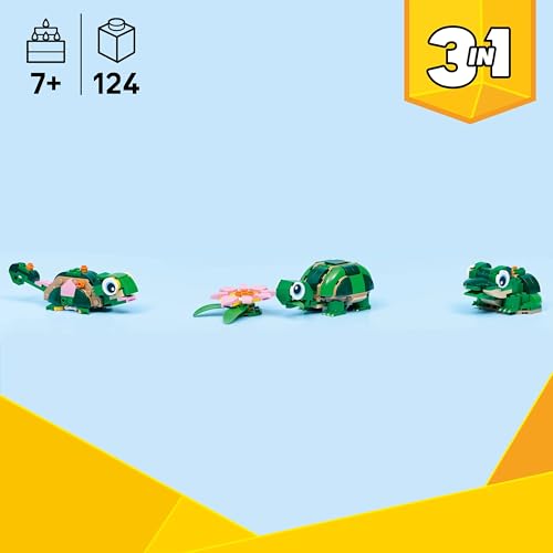 LEGO Creator 31377 Lazing Turtle Waterside – 3-in-1 Building Toy for Kids 7+ | Animal Adventure Set
