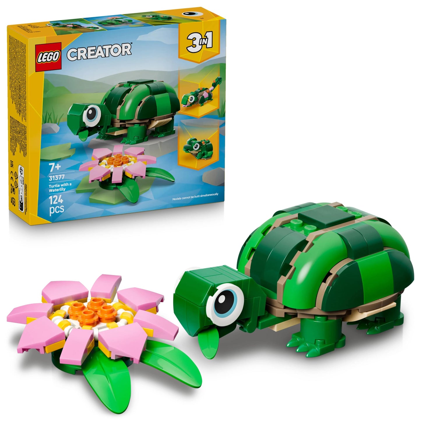 LEGO Creator 31377 Lazing Turtle Waterside – 3-in-1 Building Toy for Kids 7+ | Animal Adventure Set