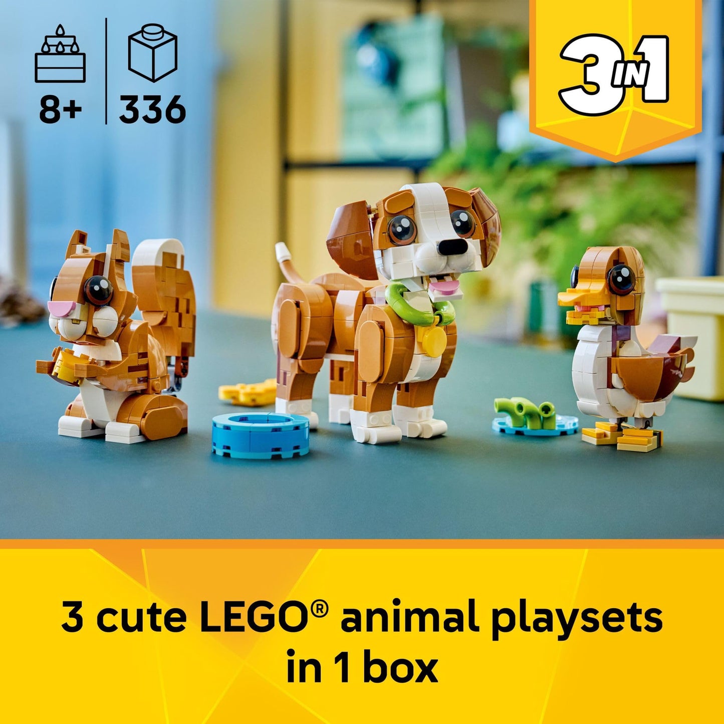 LEGO Creator 3-in-1 Cute Animals: Playful Puppy Dog (31382) – 3-in-1 Building Toy for Kids 8+