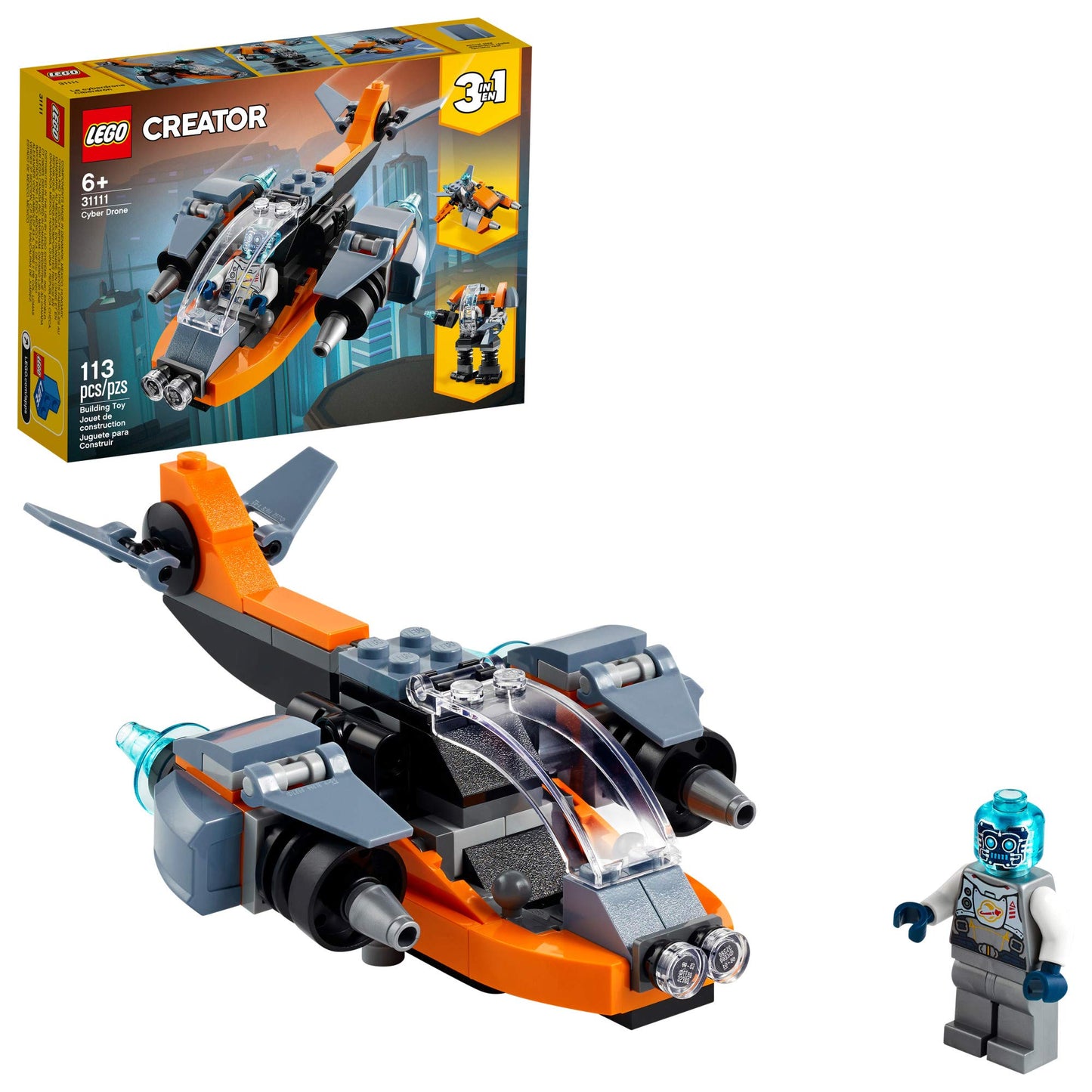 LEGO Creator 3in1 Cyber Drone 31111 | 3-in-1 Space Toy: Drone, Mech & Scooter