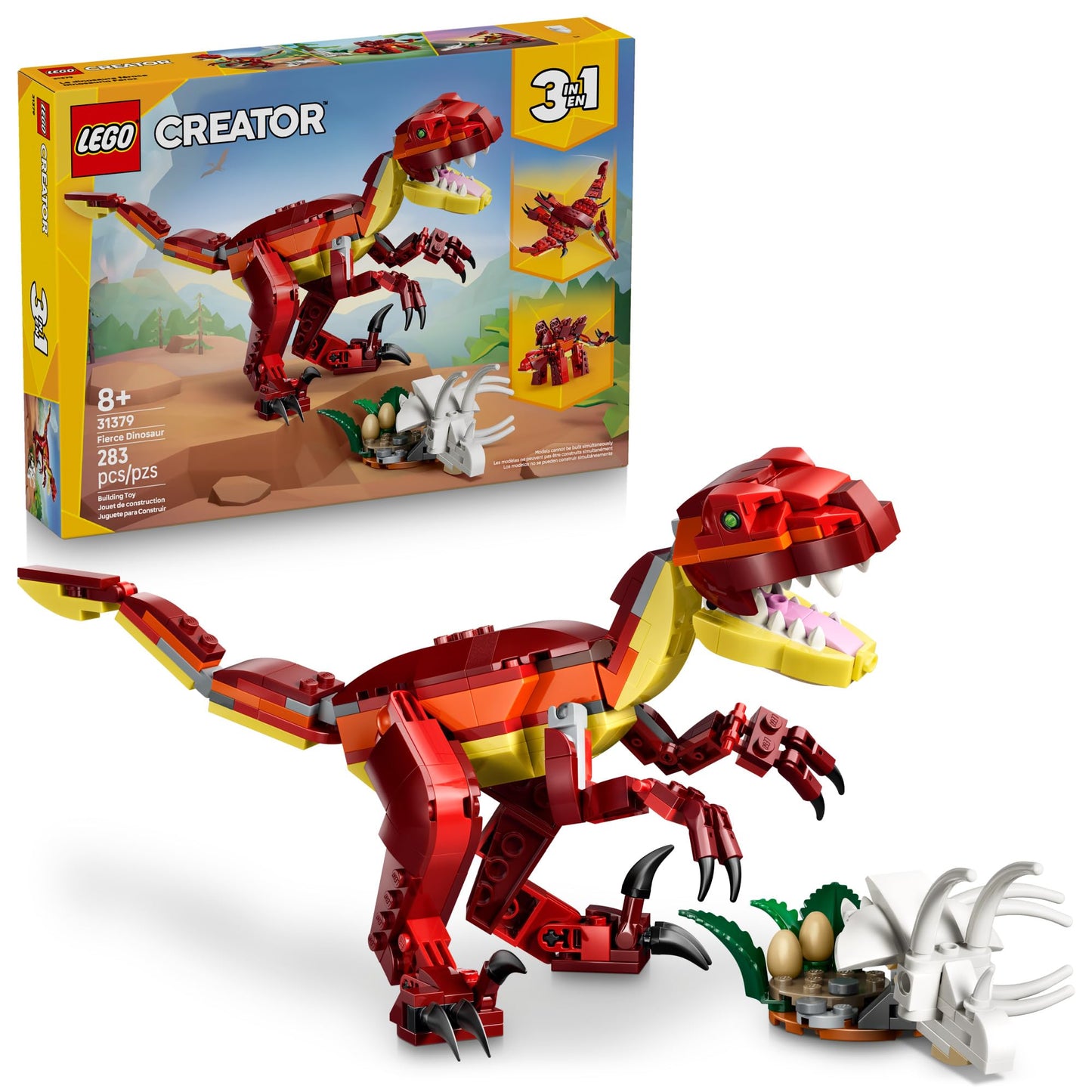 LEGO Creator 3-in-1 Fierce Dinosaur (31379) – 3 Dinos, 283 Pieces, Ages 8+