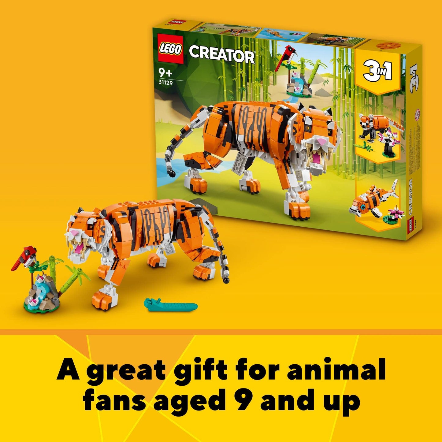 LEGO Creator 3 in 1 Majestic Tiger (31129) – 3-in-1 Animal Building Set for Kids 9 and Up