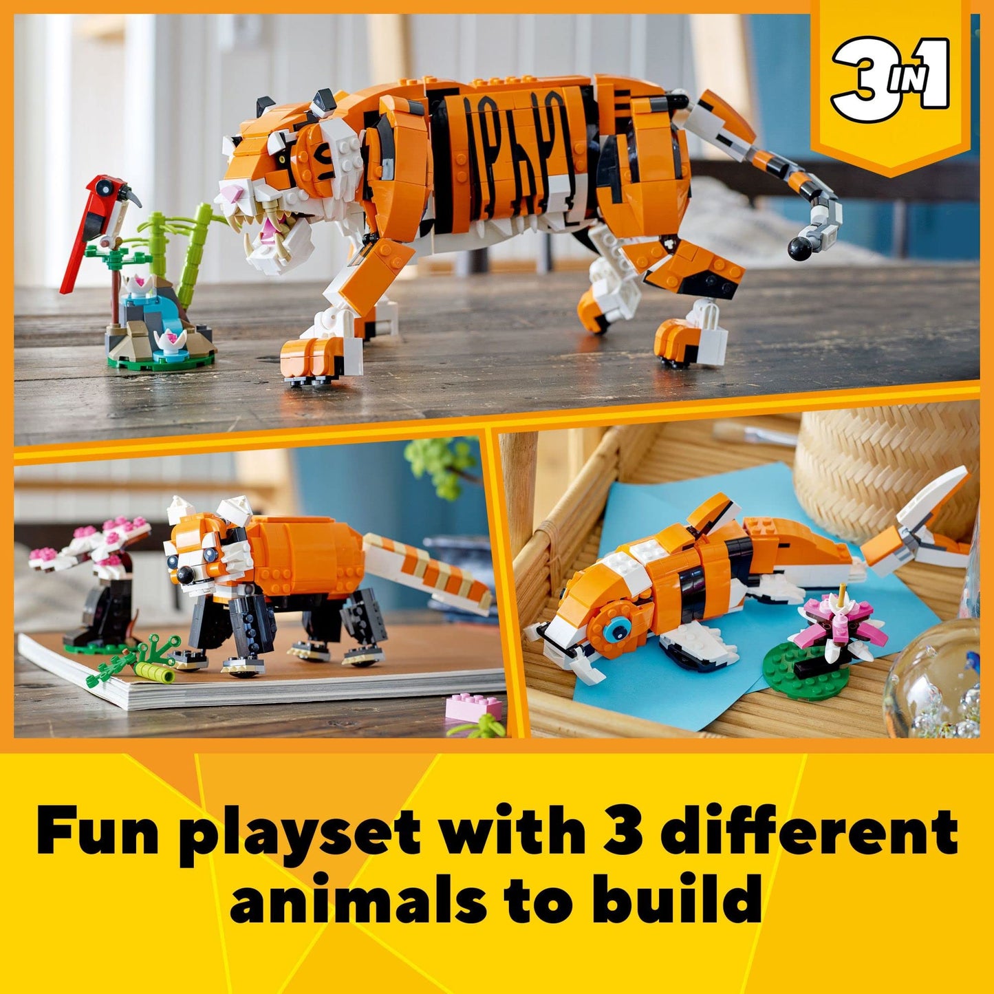 LEGO Creator 3 in 1 Majestic Tiger (31129) – 3-in-1 Animal Building Set for Kids 9 and Up