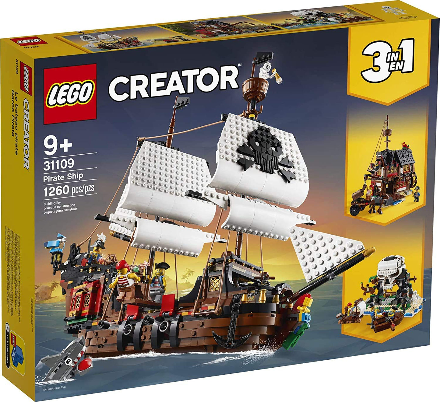 LEGO Creator 3in1 Pirate Ship (31109) – Build, Rebuild, and Explore Pirates' Inn or Skull Island