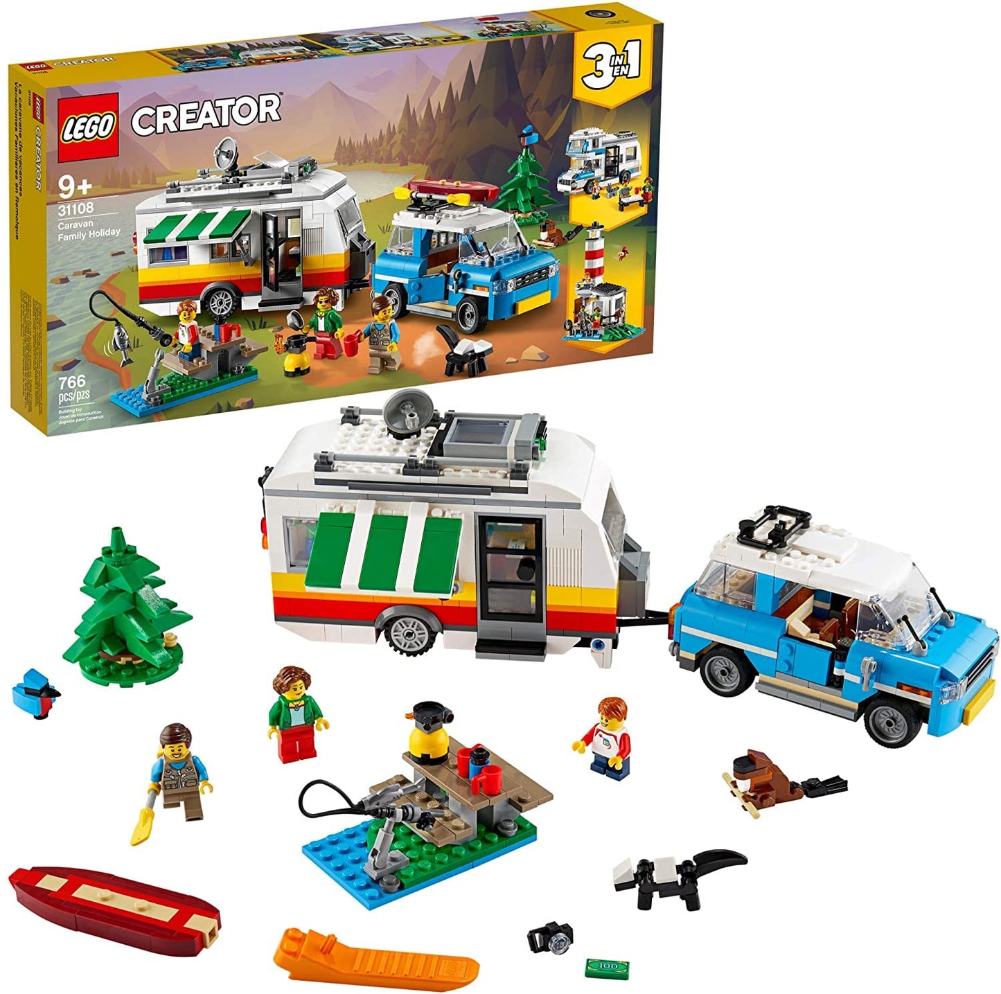 LEGO Creator 3in1 Caravan Family Holiday 31108 – 3-in-1 Camping Adventure Toy (766 Pieces)