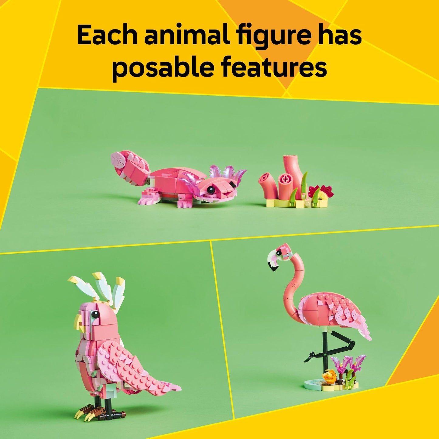 LEGO Creator 3 in 1 Wild Animals: Pink Flamingo, Cockatoo, or Axolotl | 288-Piece Building Toy for Kids 8+