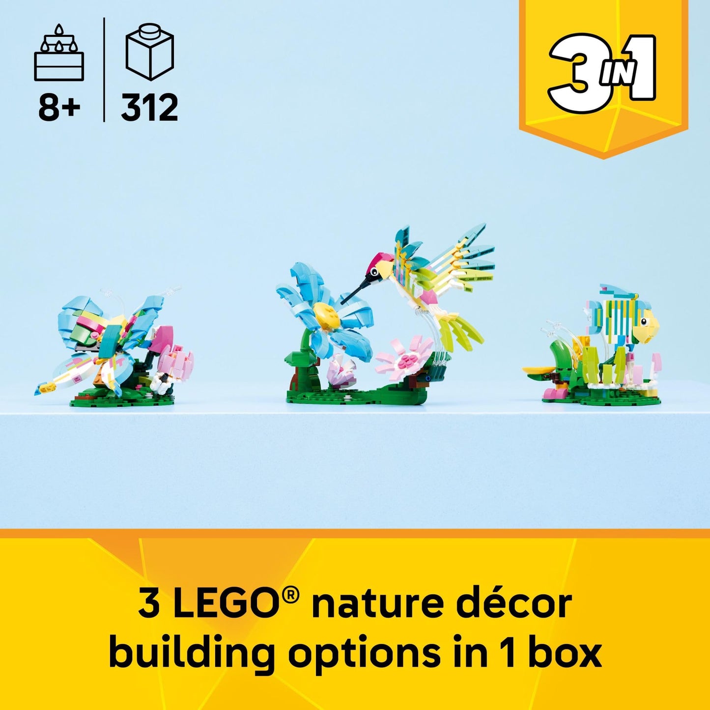 LEGO Creator 3-in-1 Wild Animals: Colorful Hummingbird (31384) – Build a Hummingbird, Butterfly, or Tropical Fish