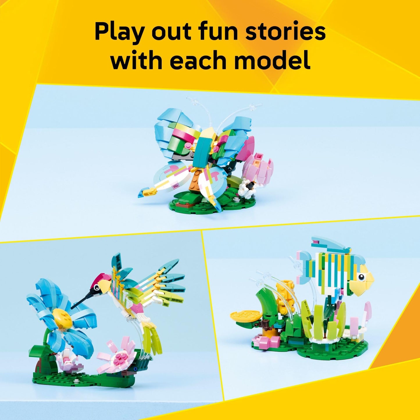 LEGO Creator 3-in-1 Wild Animals: Colorful Hummingbird (31384) – Build a Hummingbird, Butterfly, or Tropical Fish