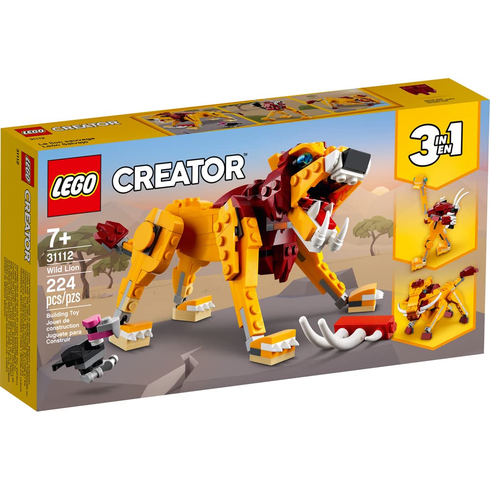 LEGO Creator 3in1 Wild Lion 31112 – 3-in-1 Animal Building Kit for Kids (224 Pieces)