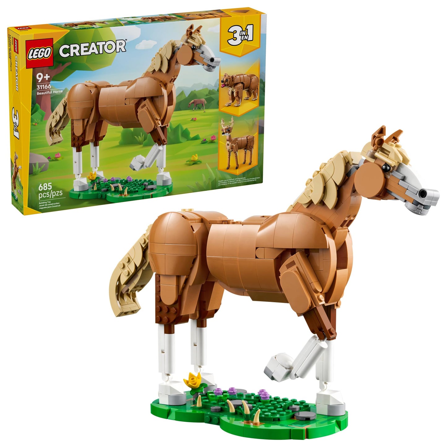 LEGO Creator 3-in-1 Beautiful Horse (31166) – 3 Animals in 1 Building Toy for Kids 9+