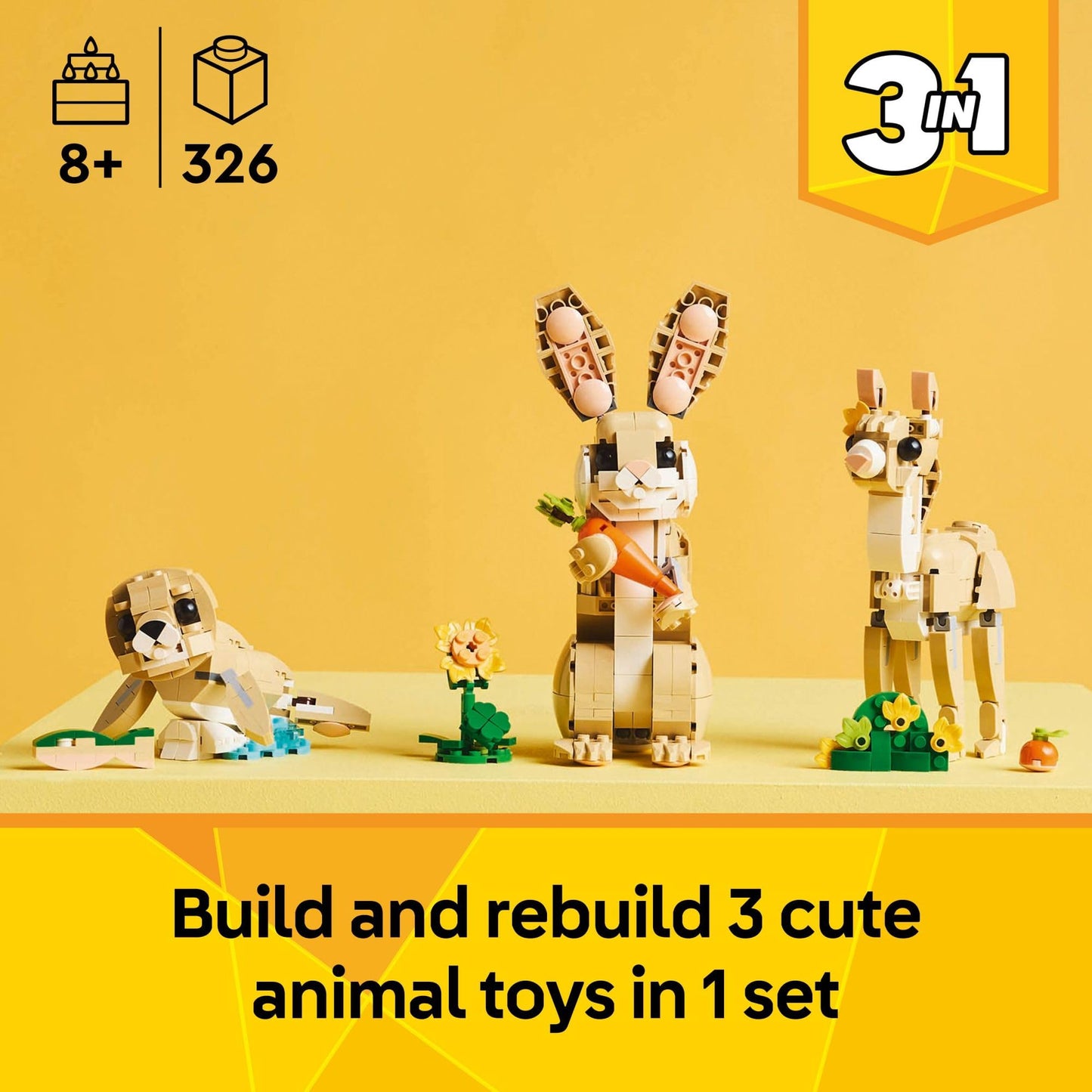 LEGO Creator 3-in-1 Cute Bunny Toy (31162) – 3 Buildable Animal Figures for Kids 8+
