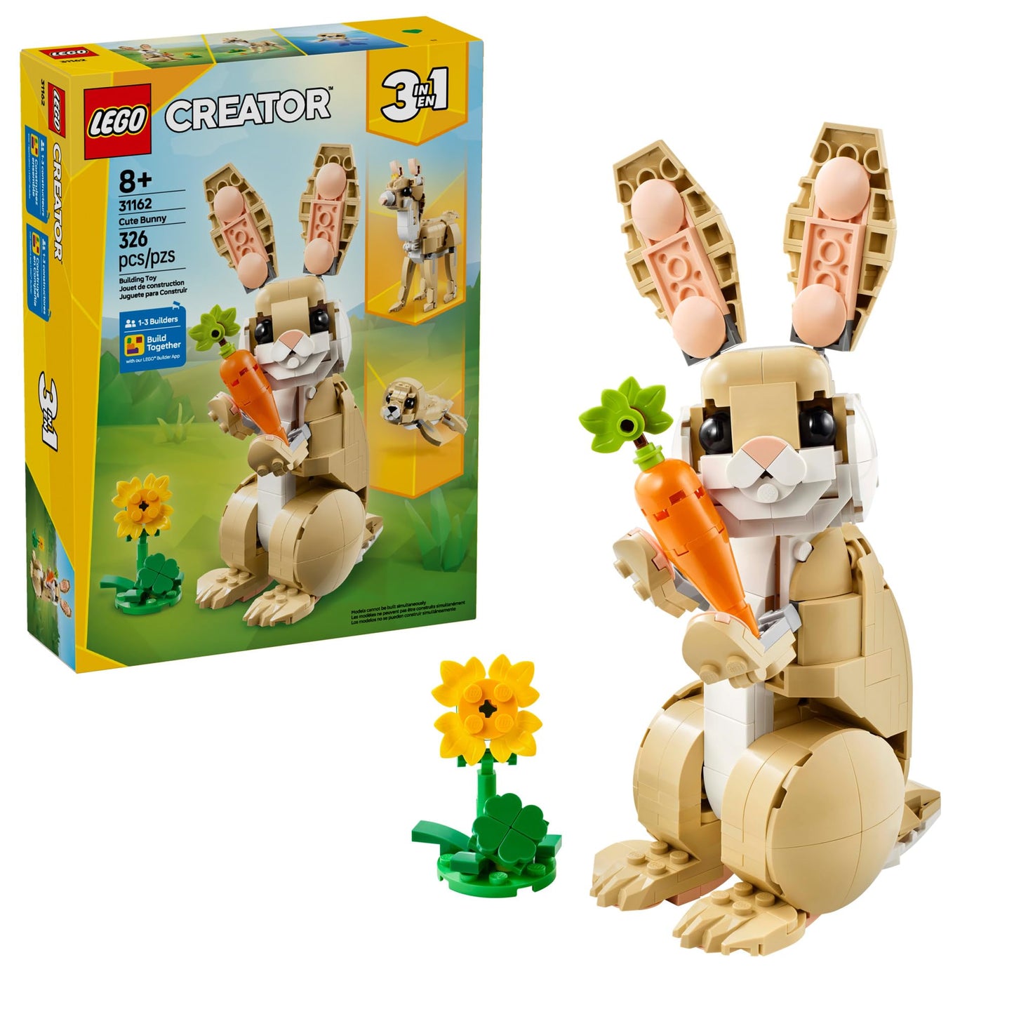 LEGO Creator 3-in-1 Cute Bunny Toy (31162) – 3 Buildable Animal Figures for Kids 8+