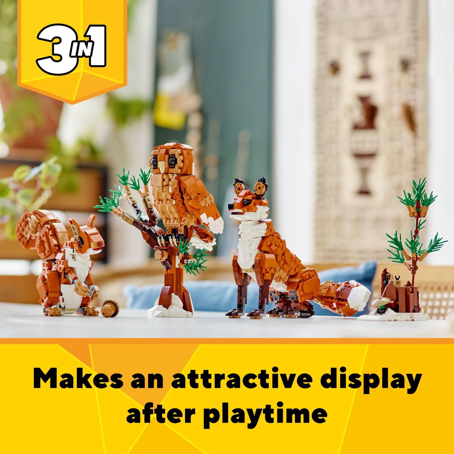 LEGO Creator 3in1 Forest Animals: Red Fox, Owl & Squirrel – 667-Piece Building Set (31154) for Kids 9+