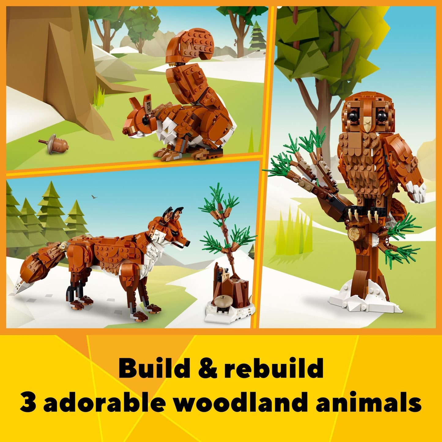 LEGO Creator 3in1 Forest Animals: Red Fox, Owl & Squirrel – 667-Piece Building Set (31154) for Kids 9+