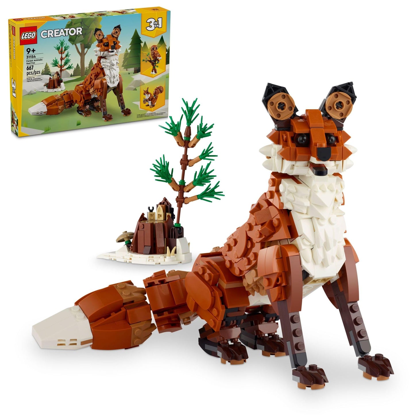 LEGO Creator 3in1 Forest Animals: Red Fox, Owl & Squirrel – 667-Piece Building Set (31154) for Kids 9+