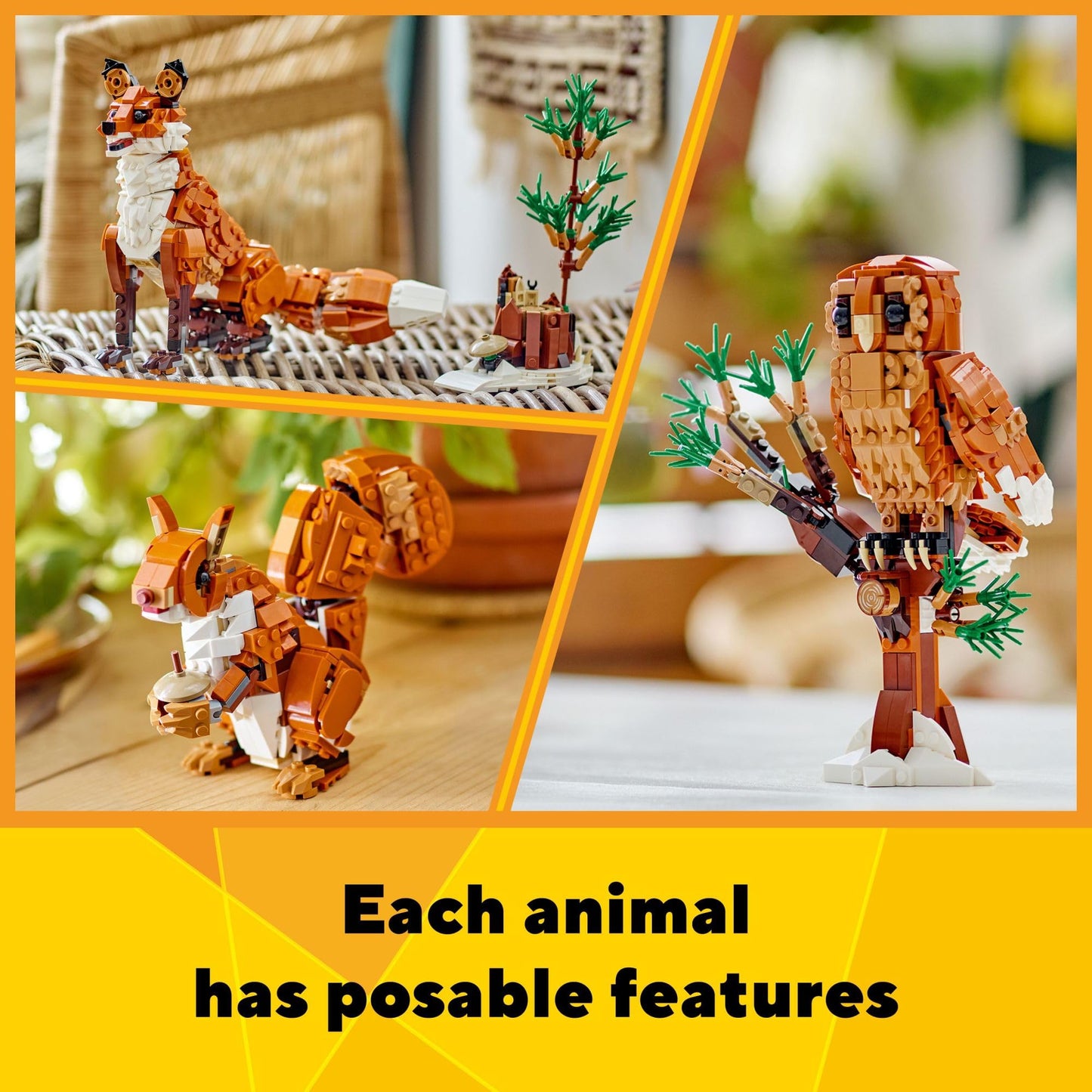 LEGO Creator 3in1 Forest Animals: Red Fox, Owl & Squirrel – 667-Piece Building Set (31154) for Kids 9+