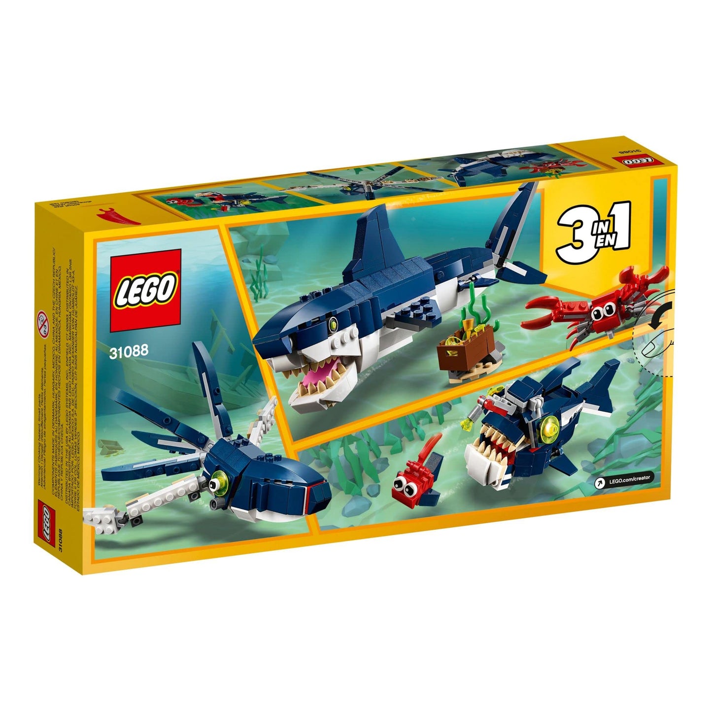 LEGO Creator 3-in-1 Deep Sea Creatures (31088) | Shark, Crab, Squid & Angler Fish