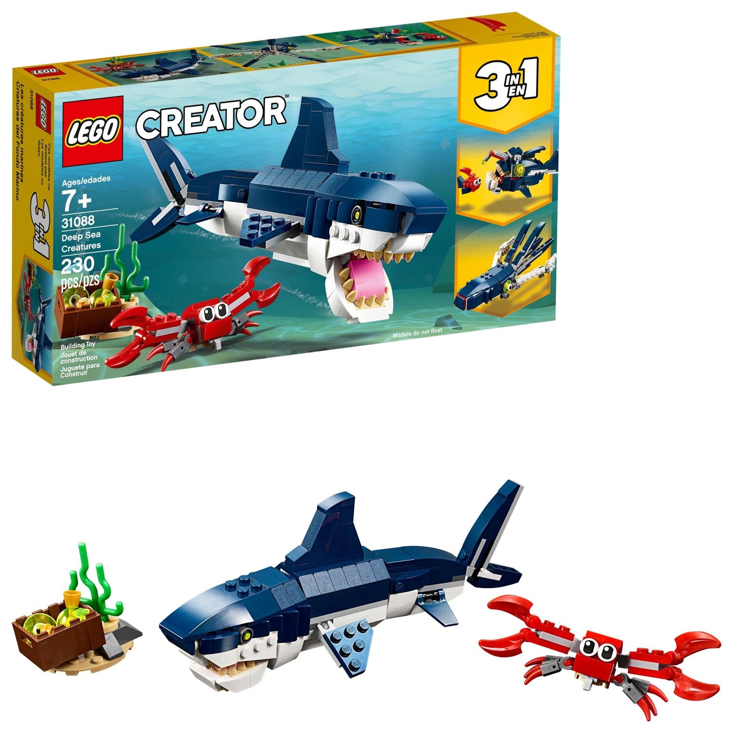 LEGO Creator 3-in-1 Deep Sea Creatures (31088) | Shark, Crab, Squid & Angler Fish