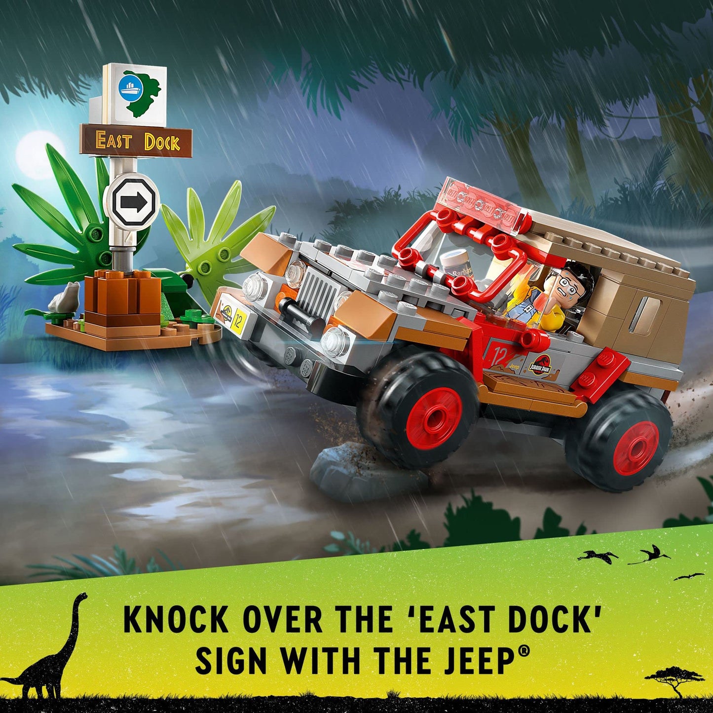 LEGO Jurassic Park Dilophosaurus Ambush 76958 – Buildable Jeep Toy for Jurassic Park 30th Anniversary (Ages 6+)