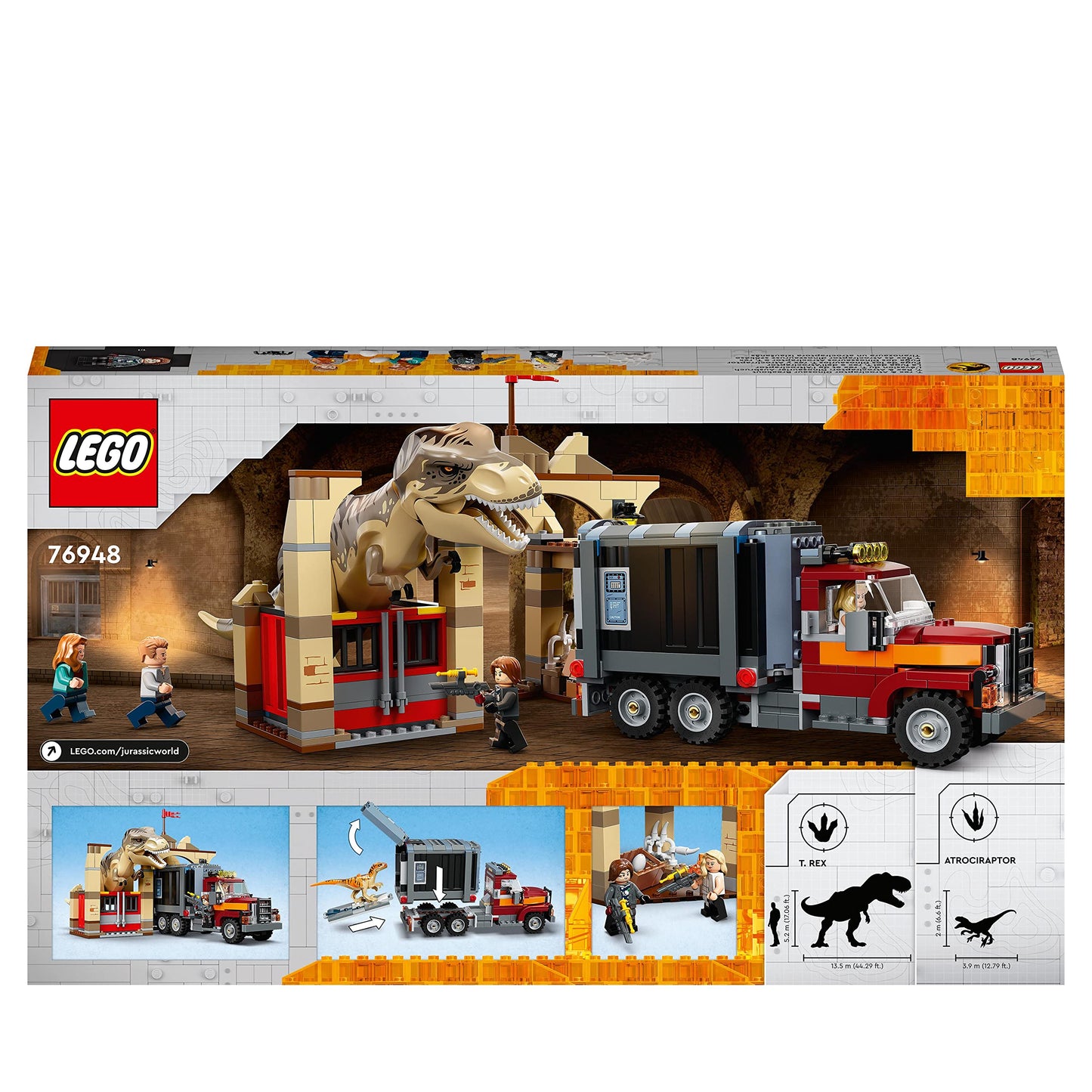 LEGO 76948 Jurassic World T. Rex & Atrociraptor Dinosaur Escape Set with Truck — 4 Minifigures, 8+