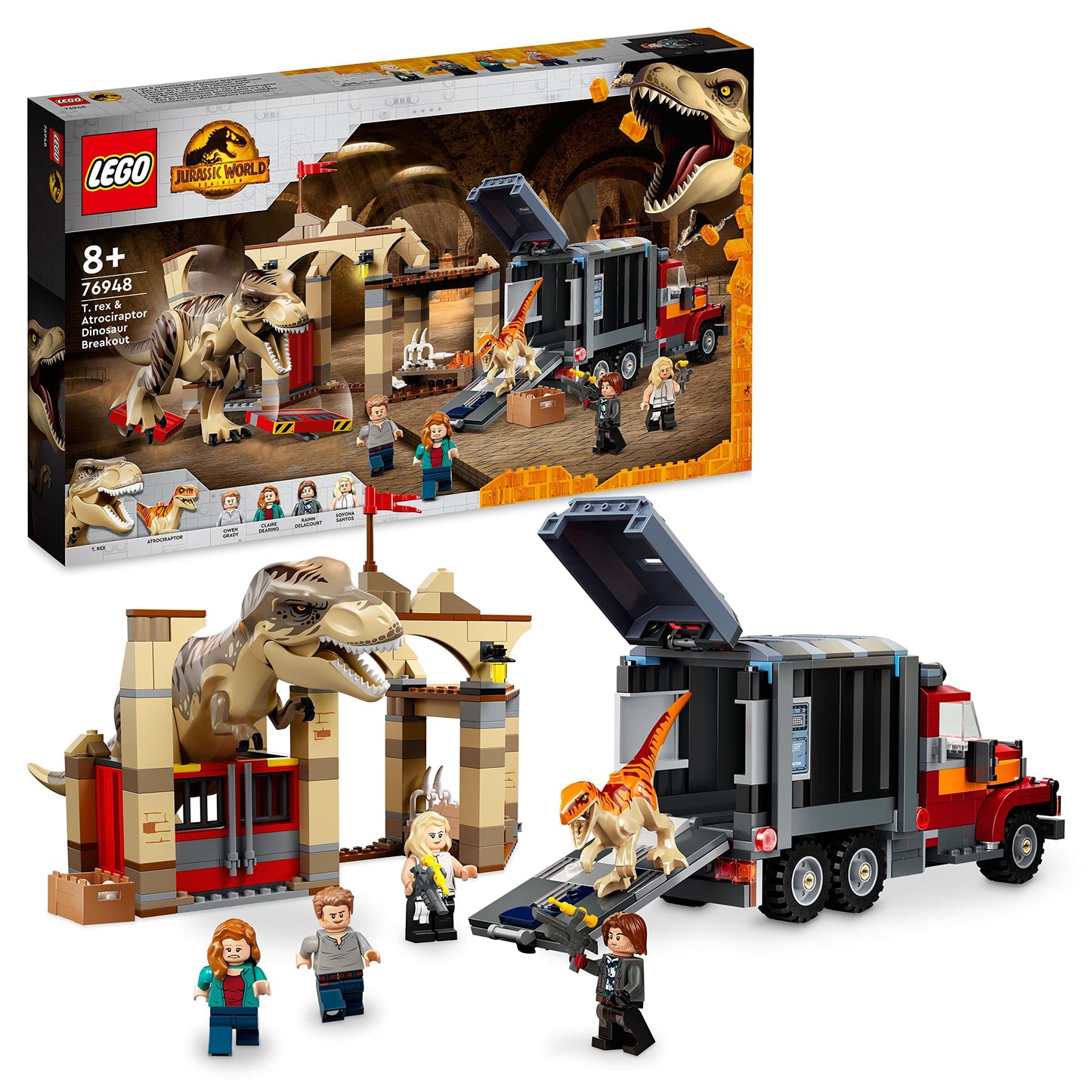 LEGO 76948 Jurassic World T. Rex & Atrociraptor Dinosaur Escape Set with Truck — 4 Minifigures, 8+