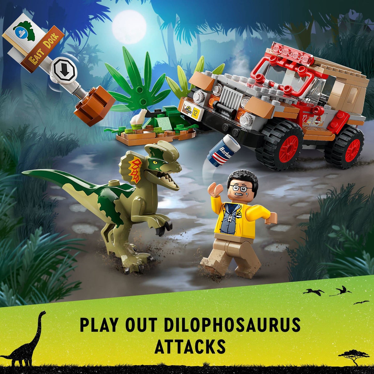 LEGO Jurassic Park Dilophosaurus Ambush 76958 – Buildable Jeep Toy for Jurassic Park 30th Anniversary (Ages 6+)