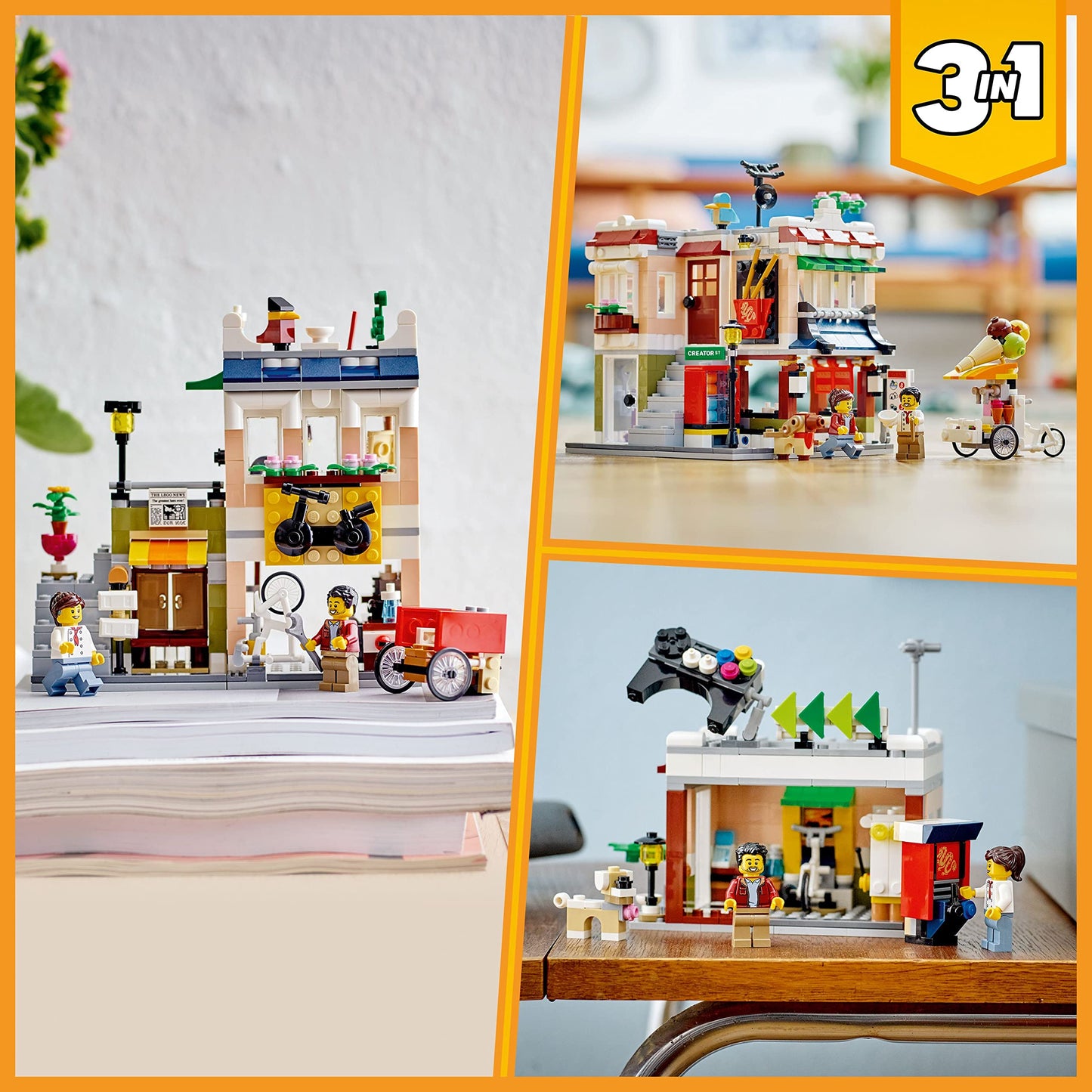 LEGO Creator 3-in-1 Downtown Noodle Shop House (31131) | 569-Piece City Building Set
