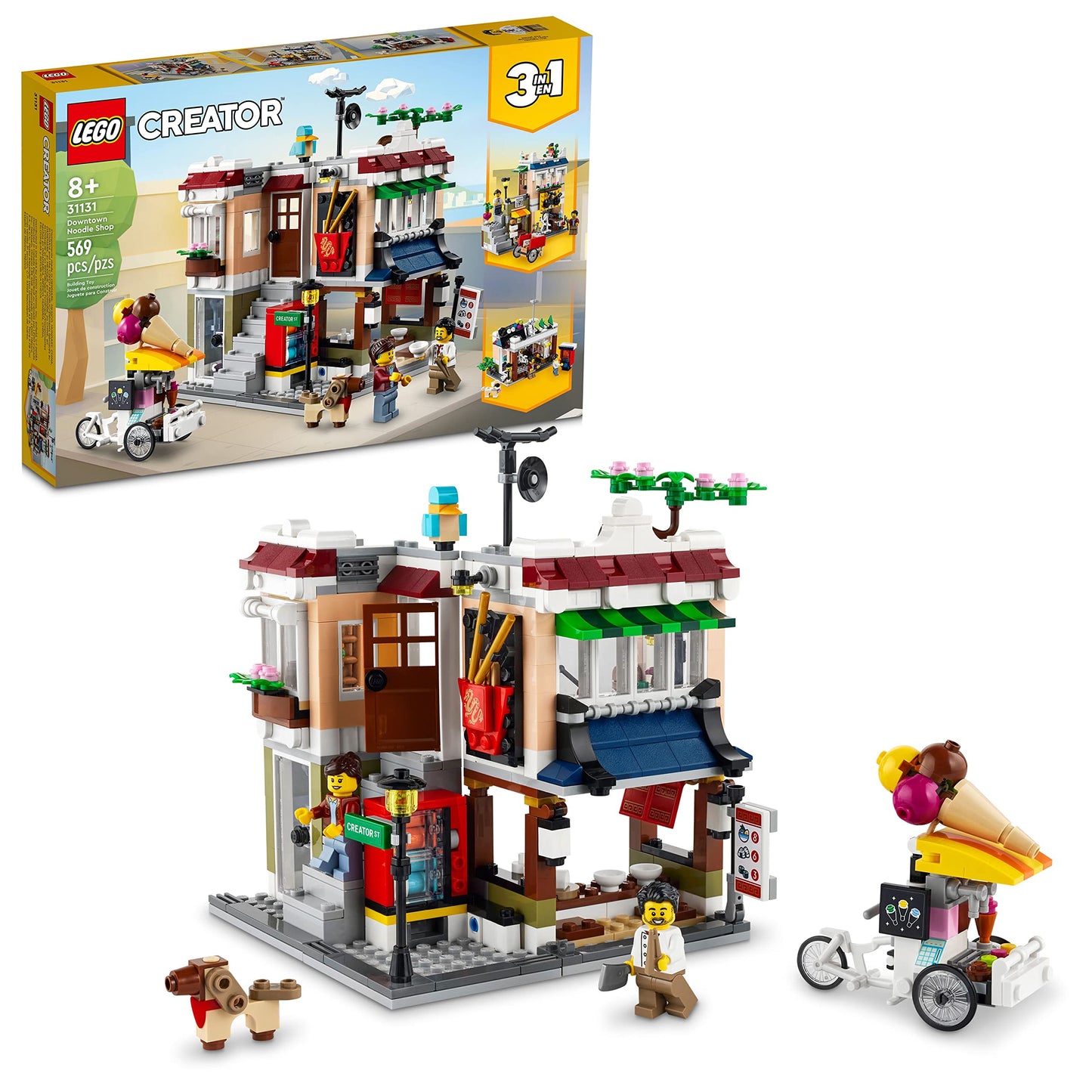 LEGO Creator 3-in-1 Downtown Noodle Shop House (31131) | 569-Piece City Building Set