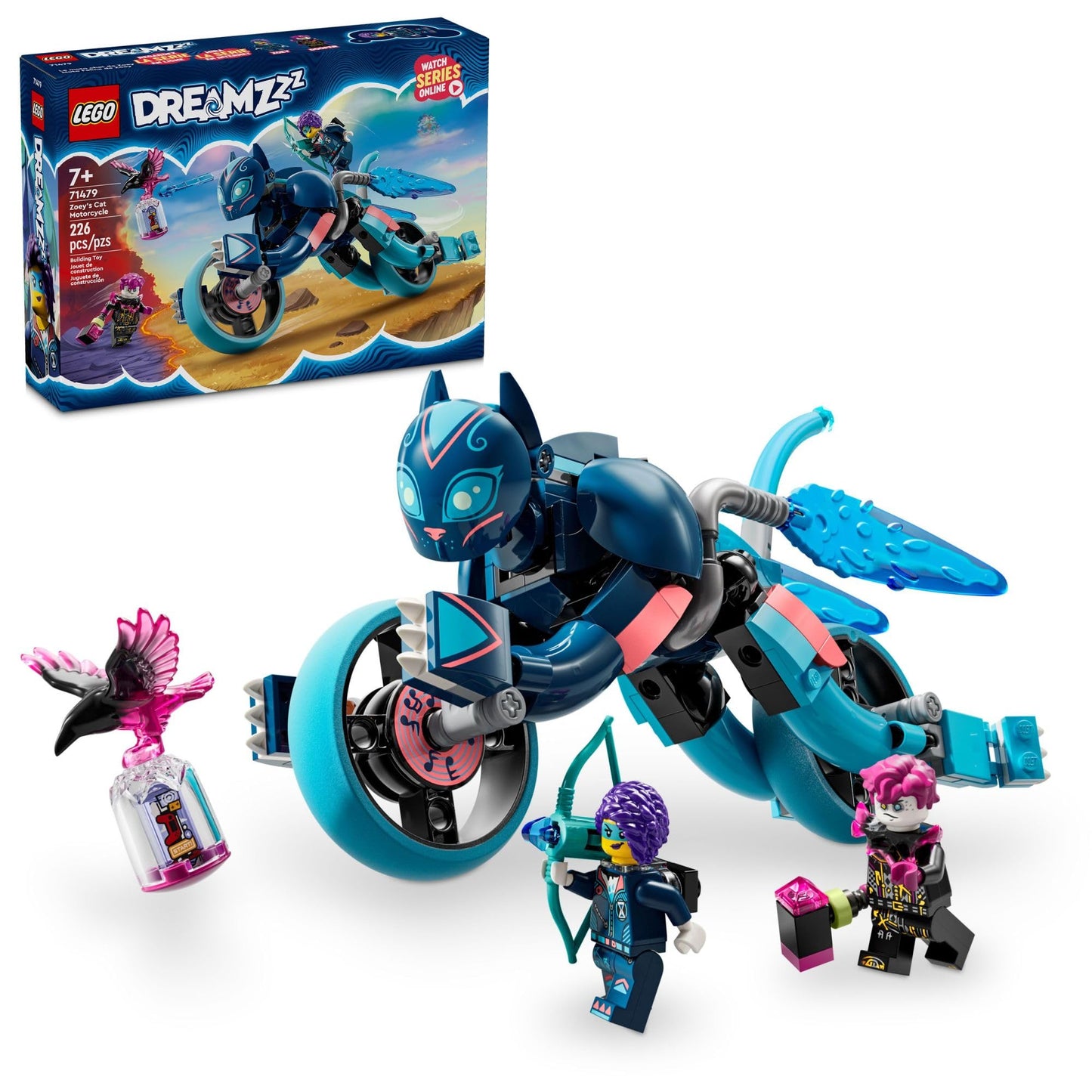 LEGO DREAMZzz Zoey’s Cat Motorcycle 71479 – 2 Minifigures, Rebuildable Catbike Toy