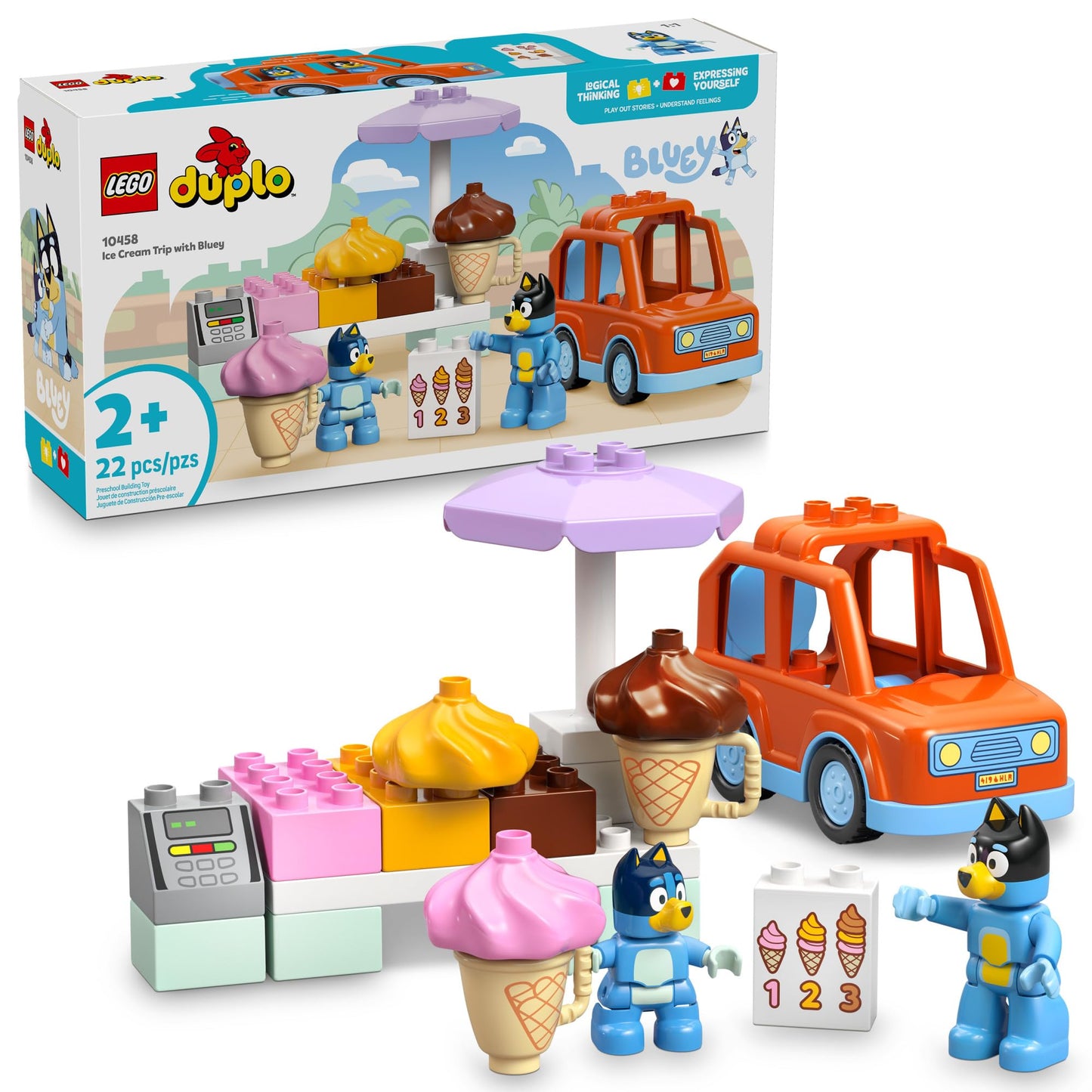 LEGO DUPLO Bluey Ice Cream Trip with Bluey – Toddler Toy Set 2+ (10458)