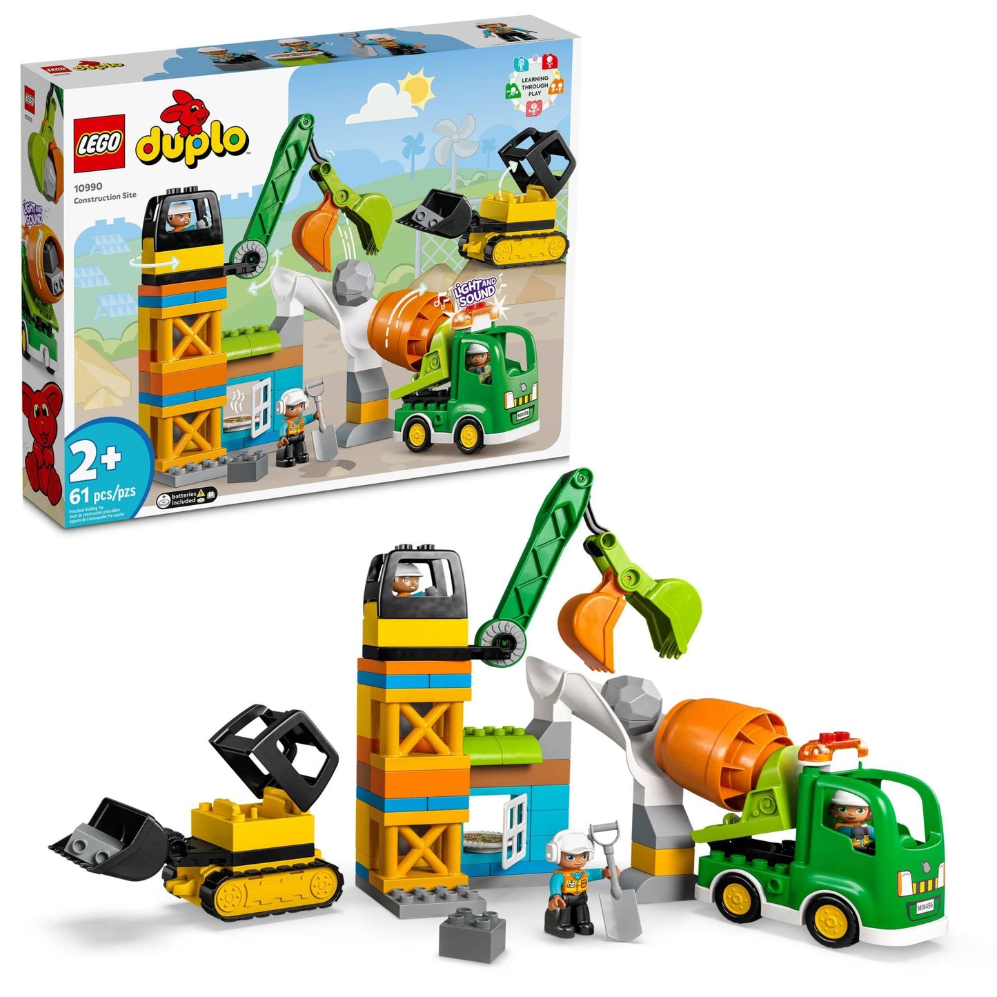 LEGO DUPLO Construction Site 10990 – Educational Toddler Building Set with Bulldozer, Crane, Cement Mixer