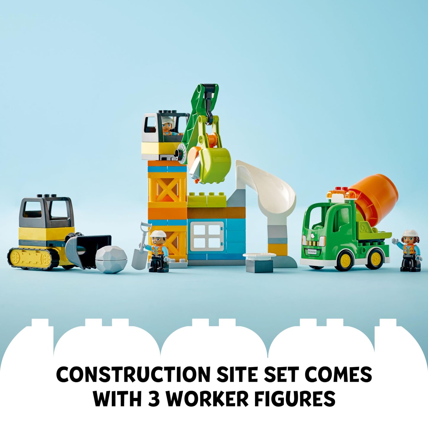 LEGO DUPLO Construction Site 10990 – Educational Toddler Building Set with Bulldozer, Crane, Cement Mixer