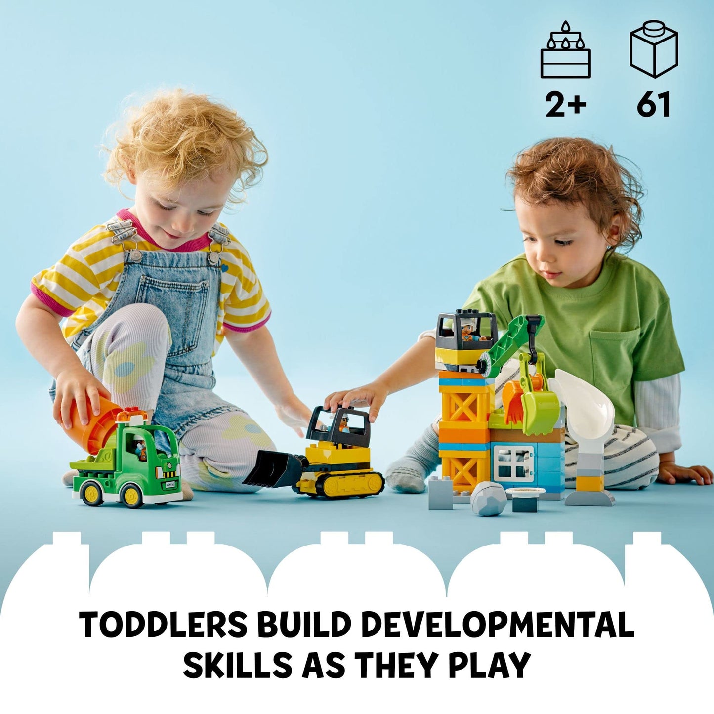 LEGO DUPLO Construction Site 10990 – Educational Toddler Building Set with Bulldozer, Crane, Cement Mixer