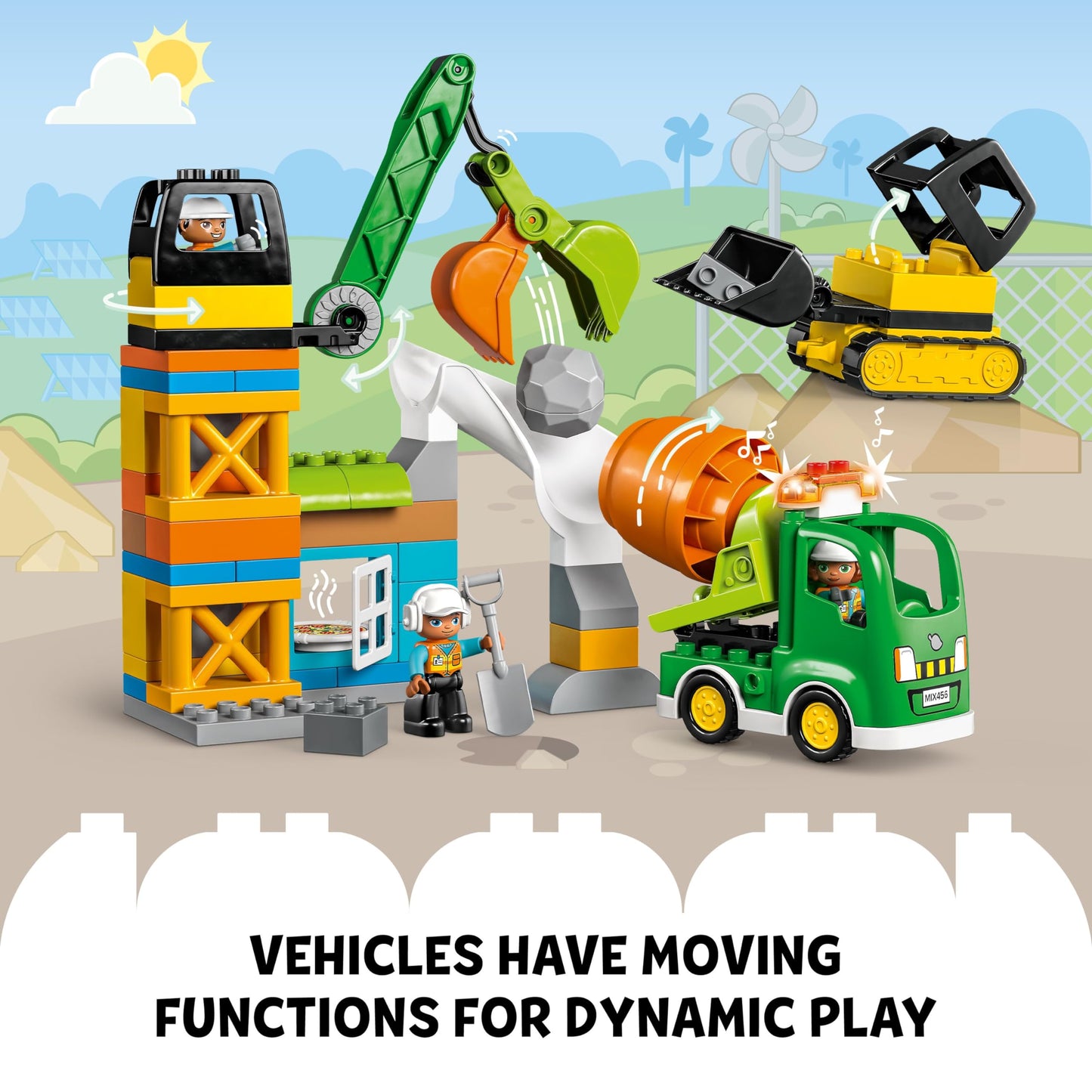 LEGO DUPLO Construction Site 10990 – Educational Toddler Building Set with Bulldozer, Crane, Cement Mixer