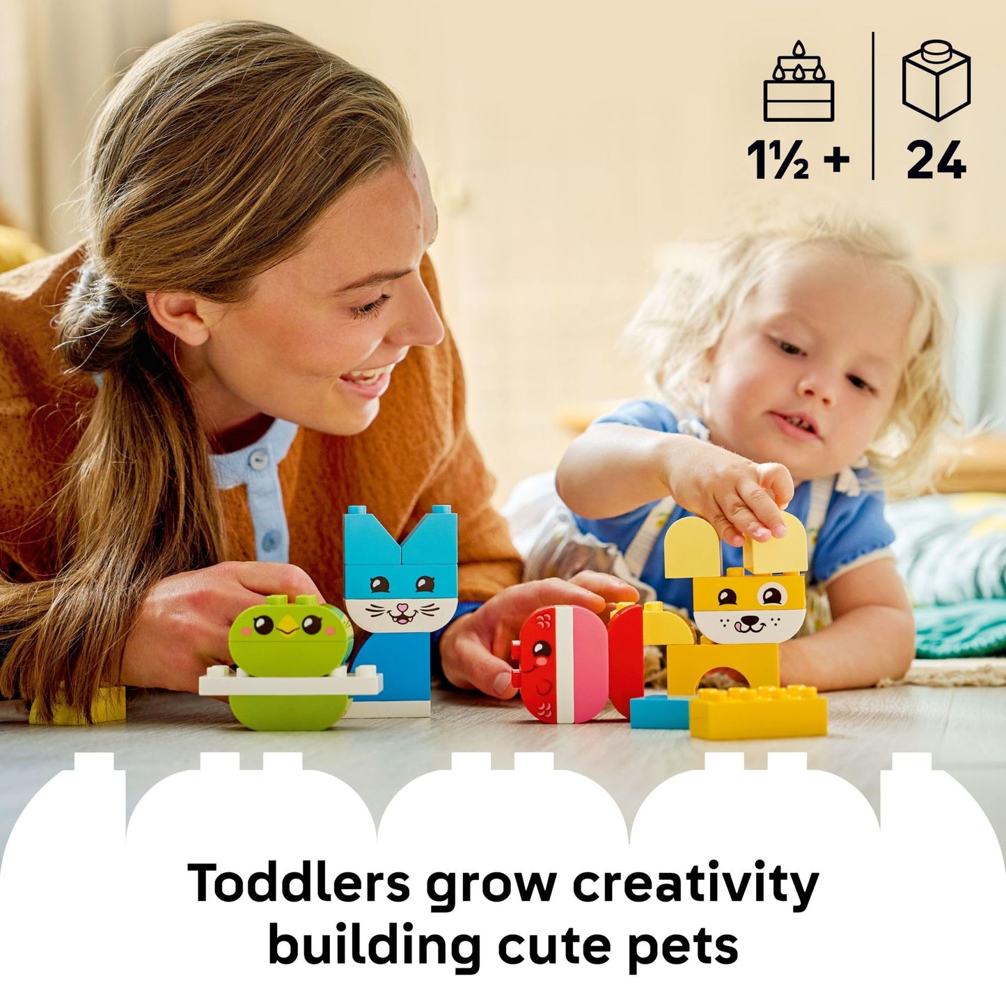LEGO DUPLO My First 3 in 1 Creative Cute Pets (10477) – 24-Piece Toddler Building Toy