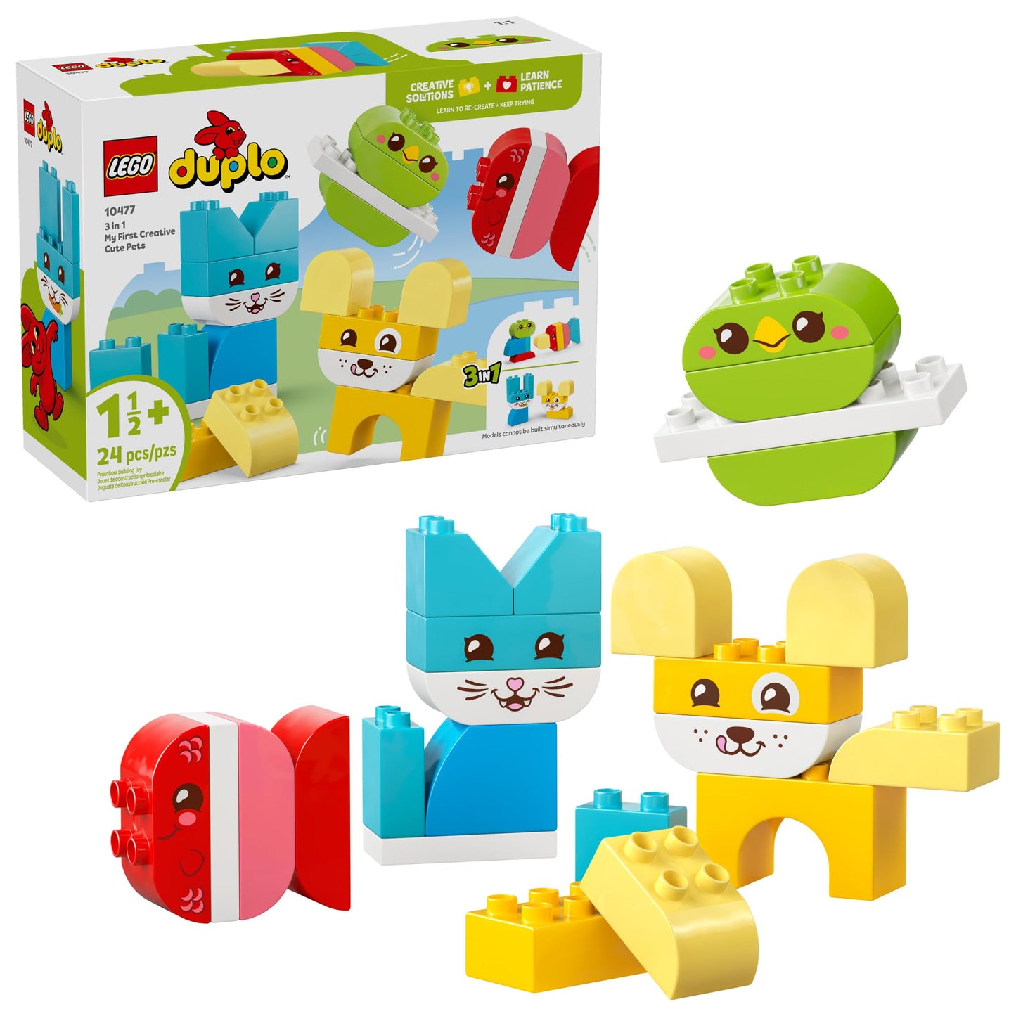 LEGO DUPLO My First 3 in 1 Creative Cute Pets (10477) – 24-Piece Toddler Building Toy