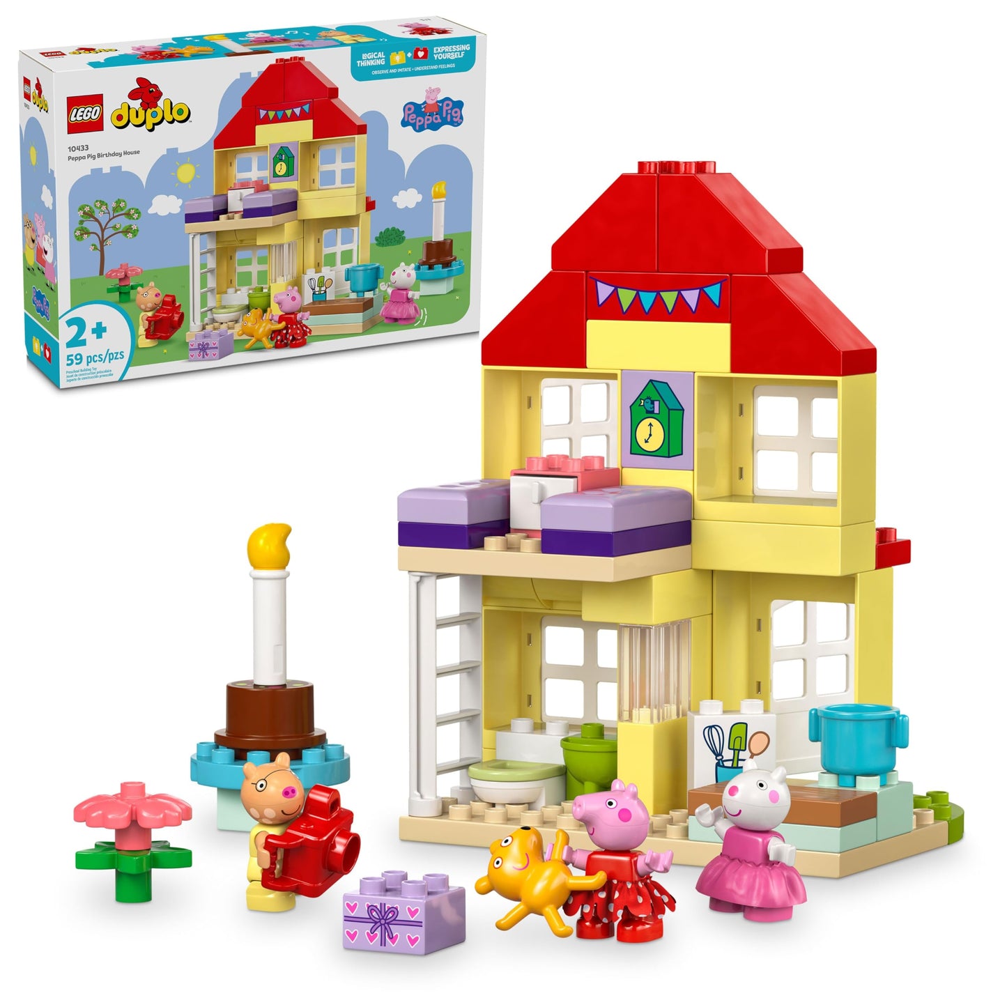 LEGO DUPLO Peppa Pig Birthday House 10433 – Buildable Dollhouse for Toddlers (2+), Includes 3 Figures