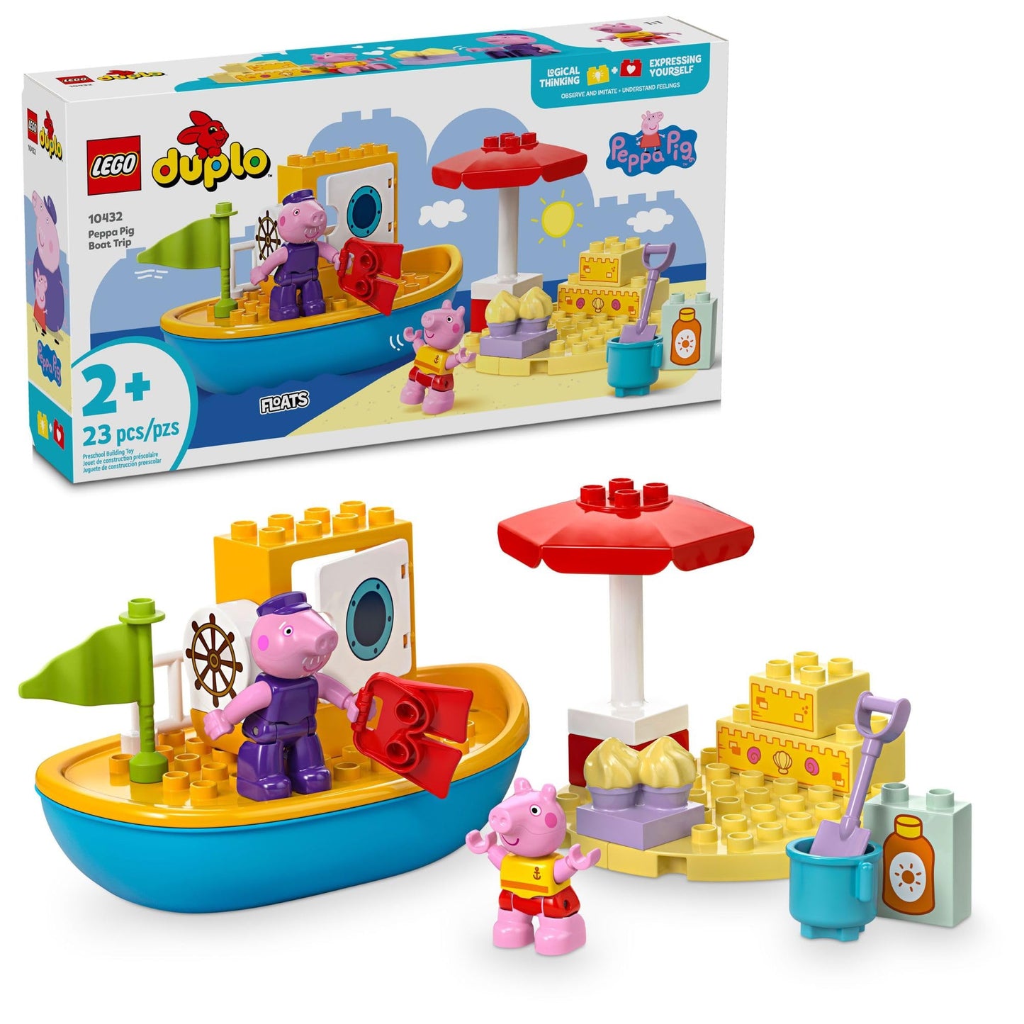 LEGO DUPLO Peppa Pig Boat Trip Bath Toy (10432) – Build, Float & Learn with Peppa & Grandpa Pig
