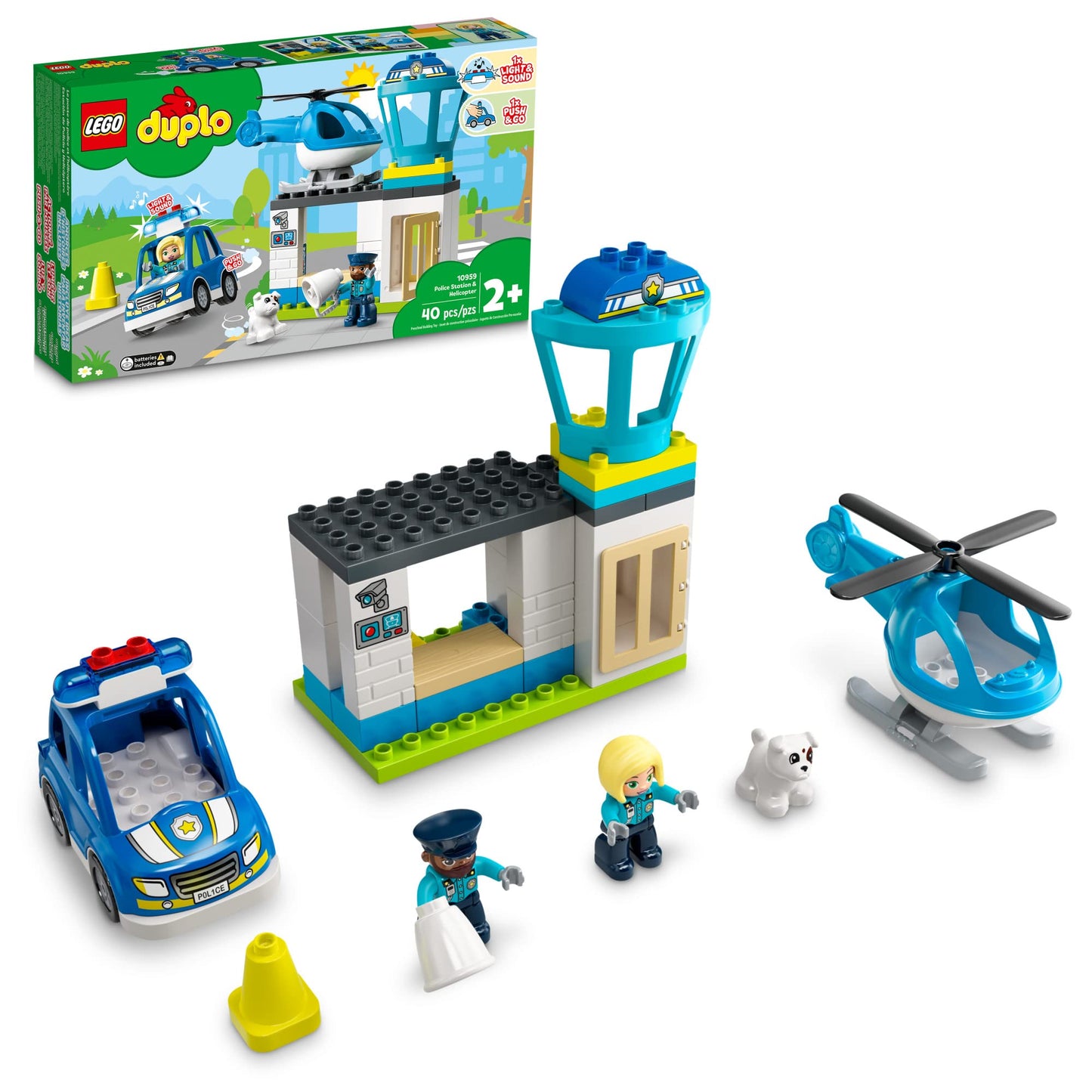 LEGO DUPLO Rescue Police Station 10959: Push & Go Car, Helicopter, Lights & Siren for Toddlers 2+